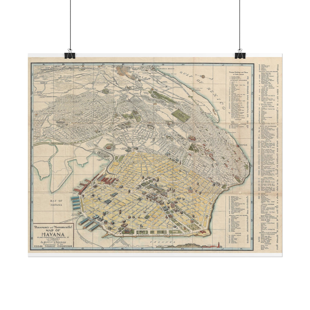 Havana, Cuba Historic City Map (c. 1950) Rolled Poster | Vintage Map Wall Art