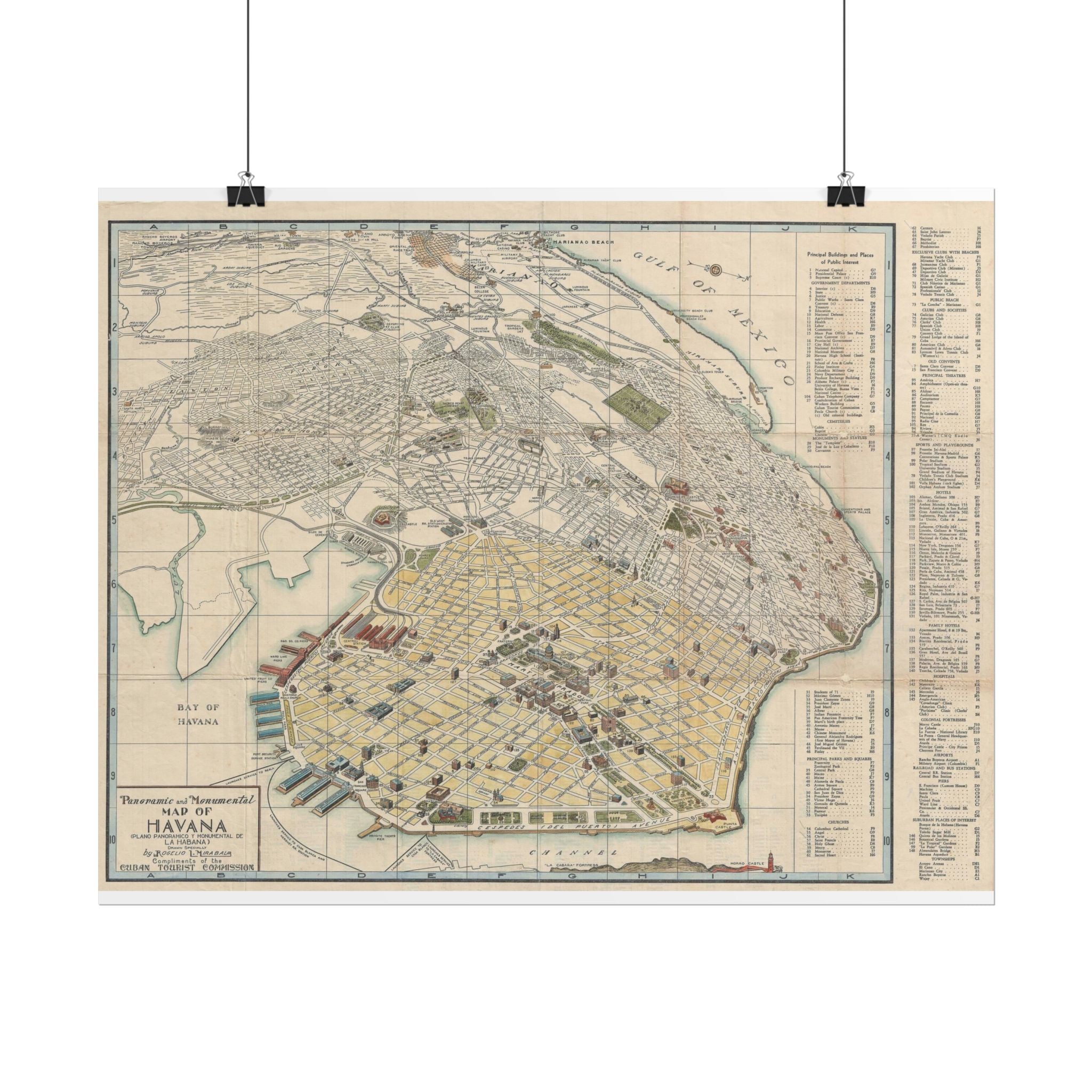 Havana, Cuba Historic City Map (c. 1950) Rolled Poster | Vintage Map Wall Art