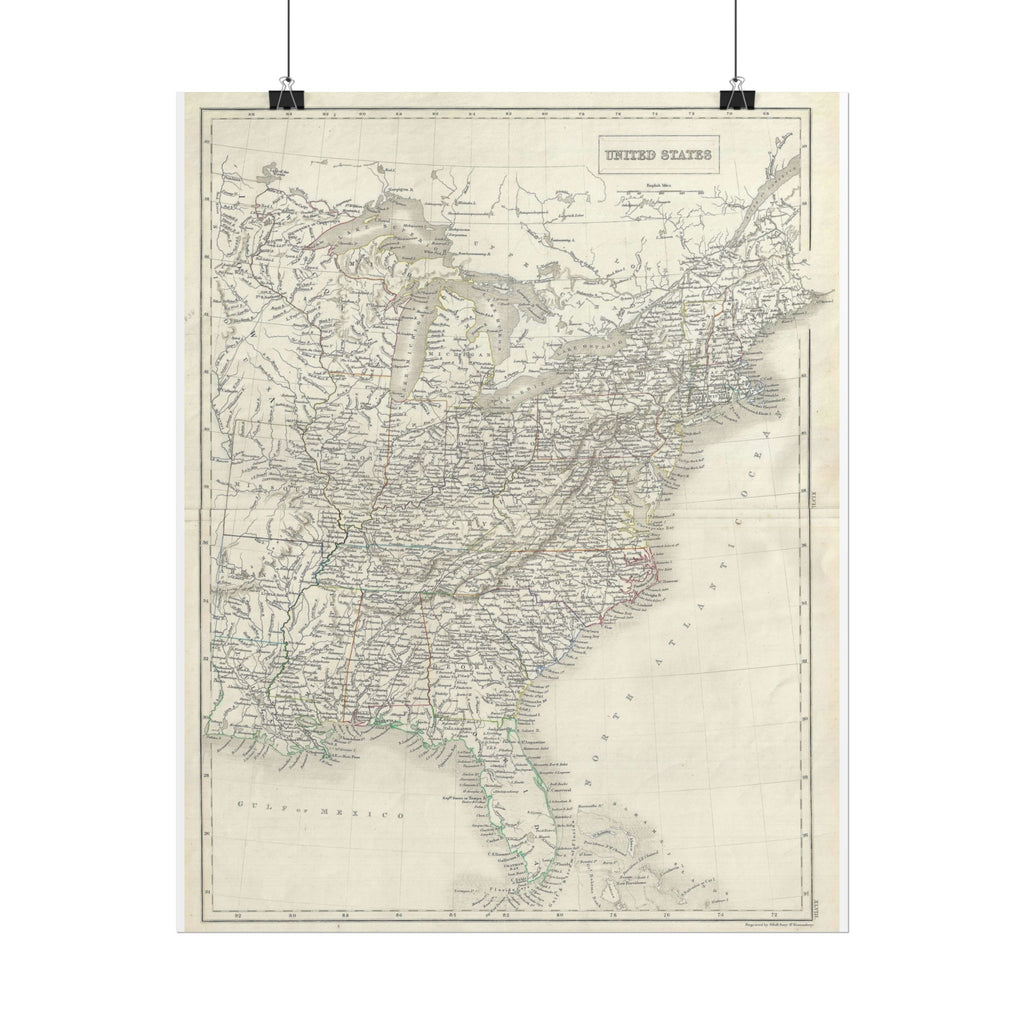 United States of America Historic Map (c. 1844) Rolled Poster | Vintage Map Wall Art