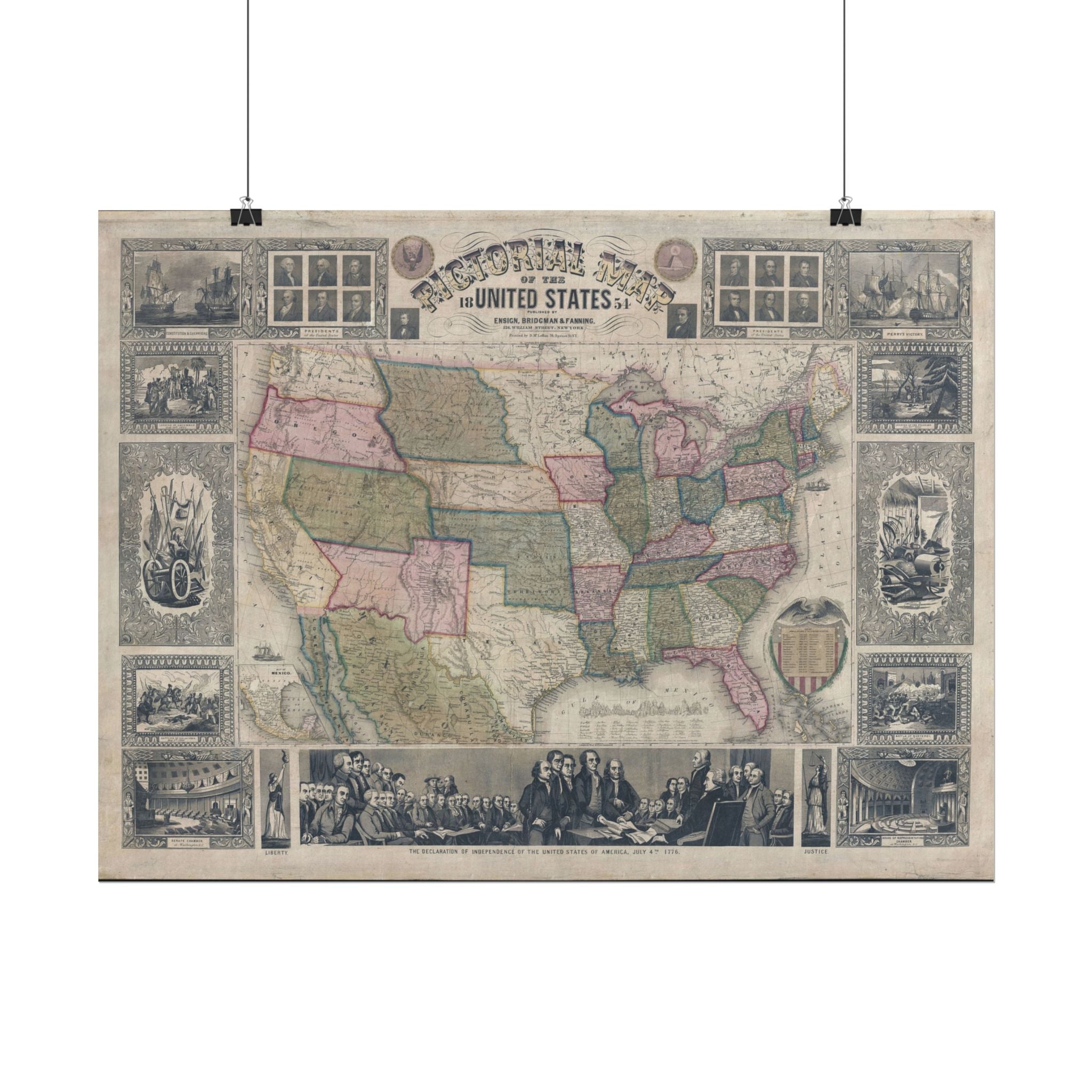 United States of America Historic Map (c. 1854) Rolled Poster | Vintage Map Wall Art