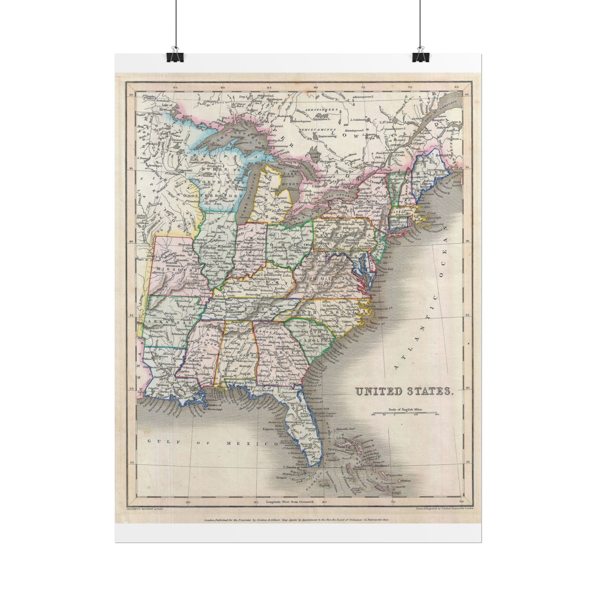 United States of America Historic Map (c. 1843) Rolled Poster | Vintage Map Wall Art