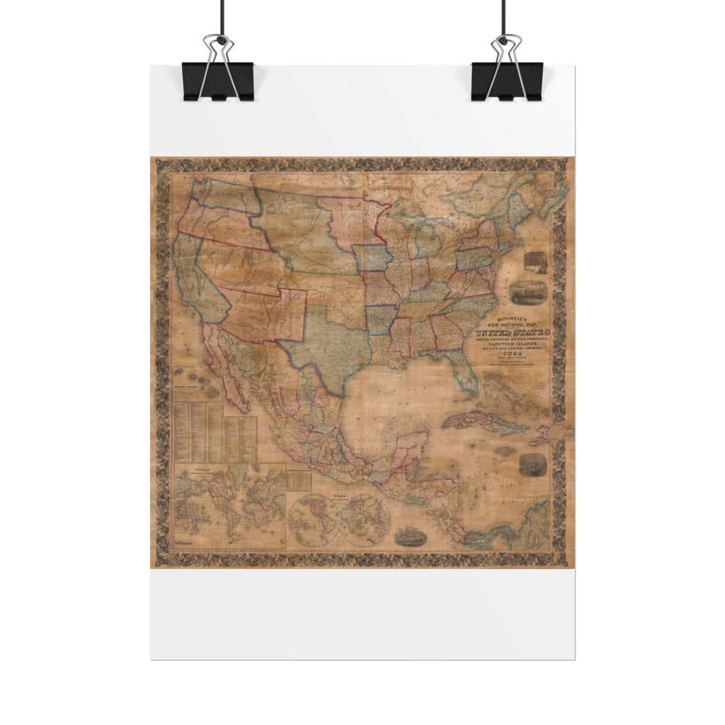 North America Antique Map of (c. 1856) Rolled Poster | Old Map Wall Art