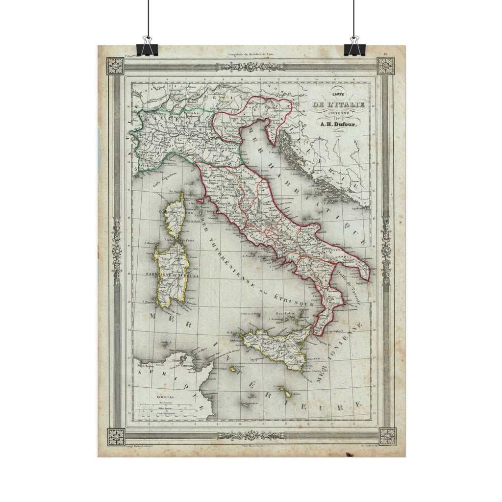 Italy Historic Map (c.1852) Rolled Poster | Vintage Map Wall Art