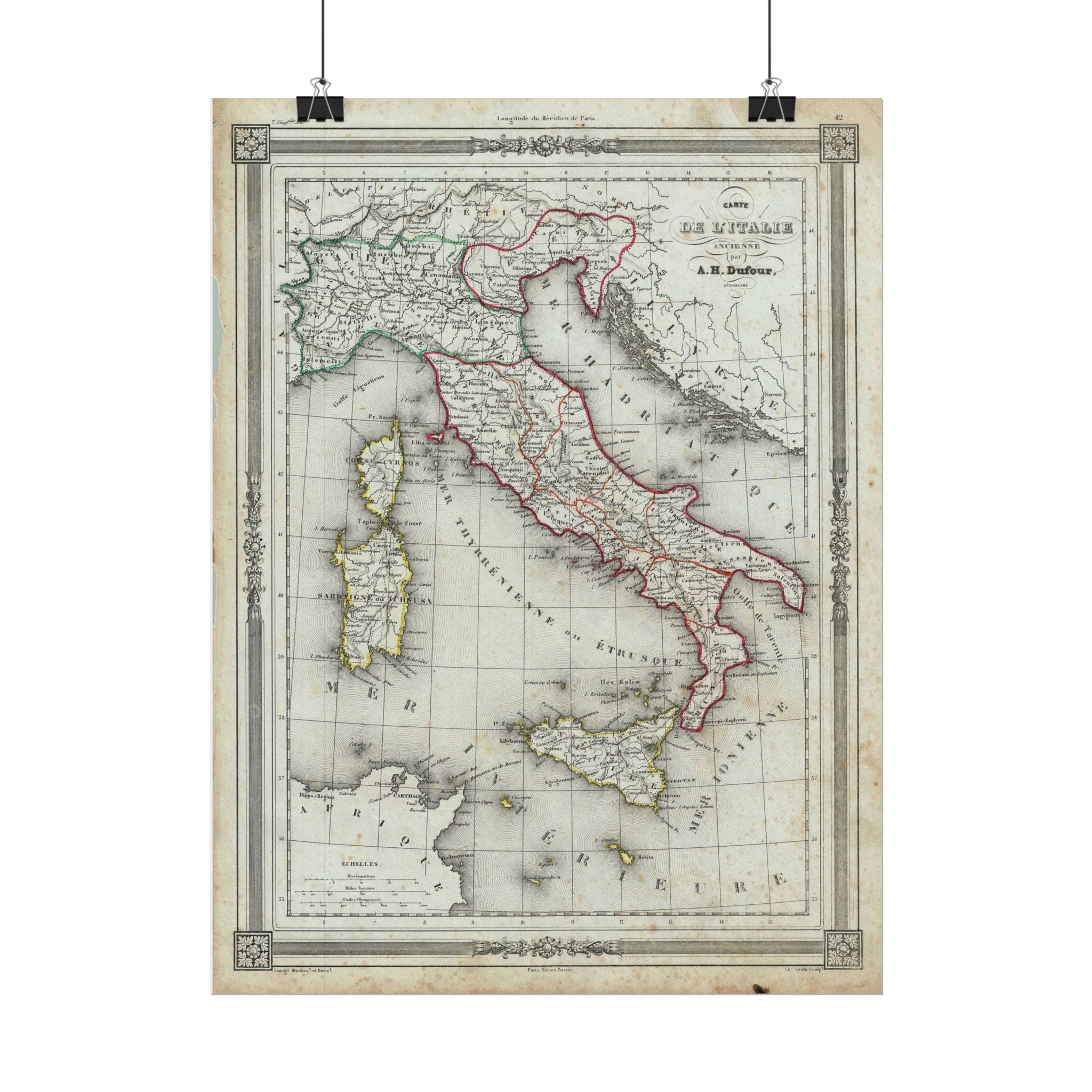 Italy Historic Map (c.1852) Rolled Poster | Vintage Map Wall Art