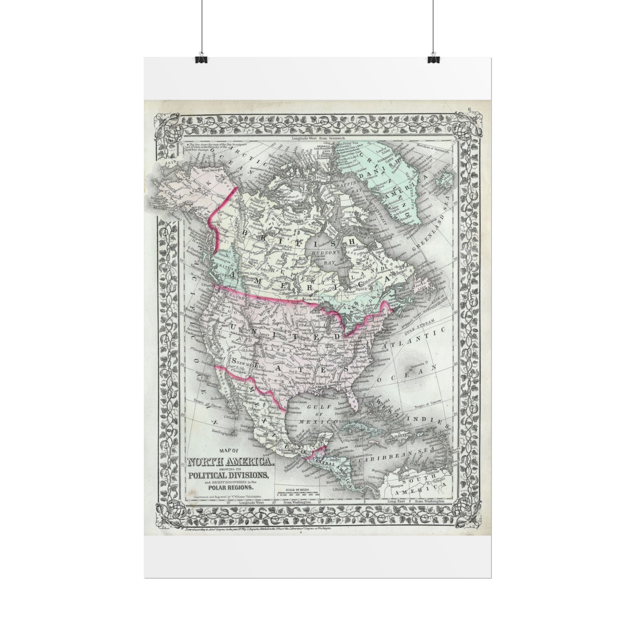 North America Antique Map (c. 1874) Rolled Poster | Vintage Map Wall Art