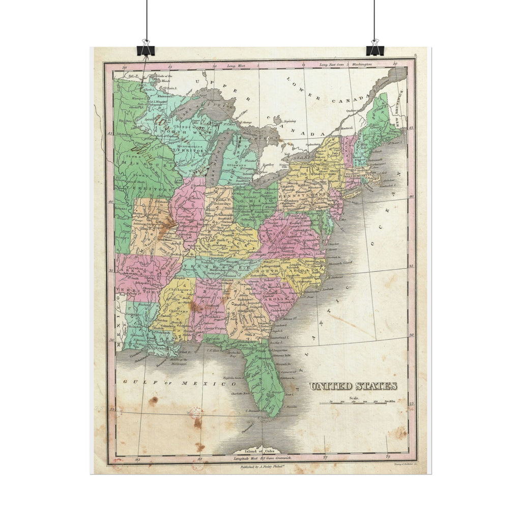 United States of America Historic Map (c. 1827) Rolled Poster | Vintage Map Wall Art