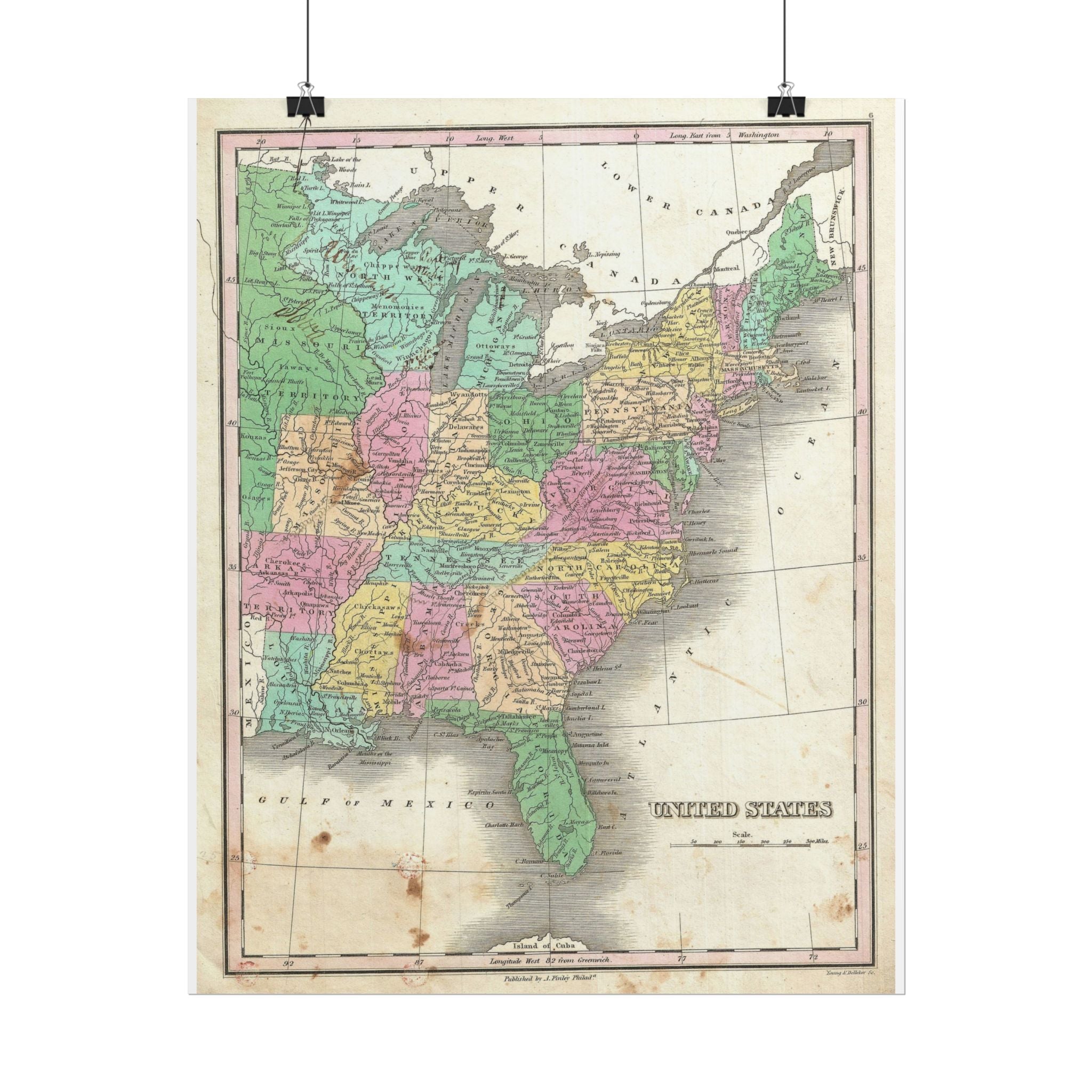 United States of America Historic Map (c. 1827) Rolled Poster | Vintage Map Wall Art