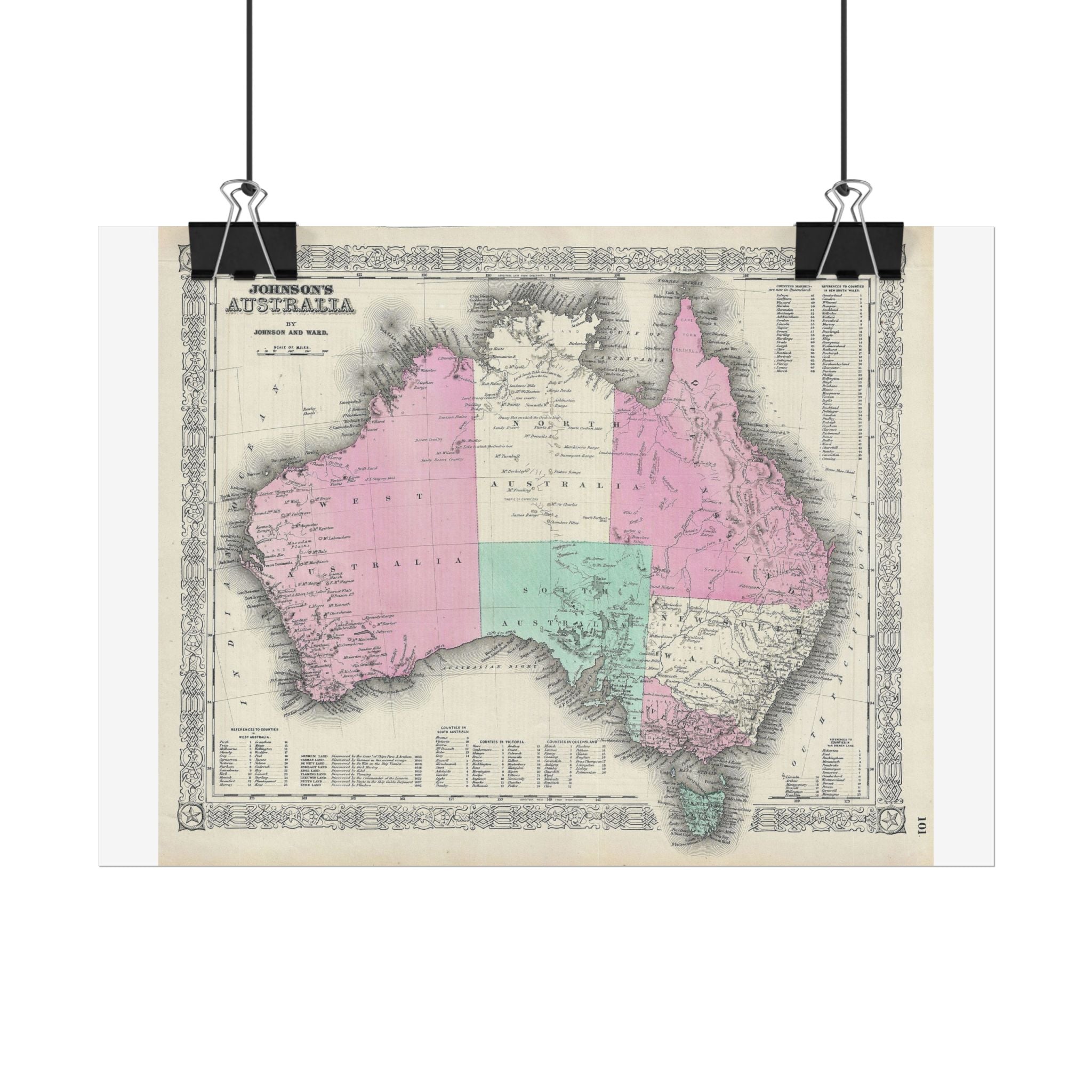 Australia Historic Map (c. 1864) Rolled Poster | Vintage Map Wall Art