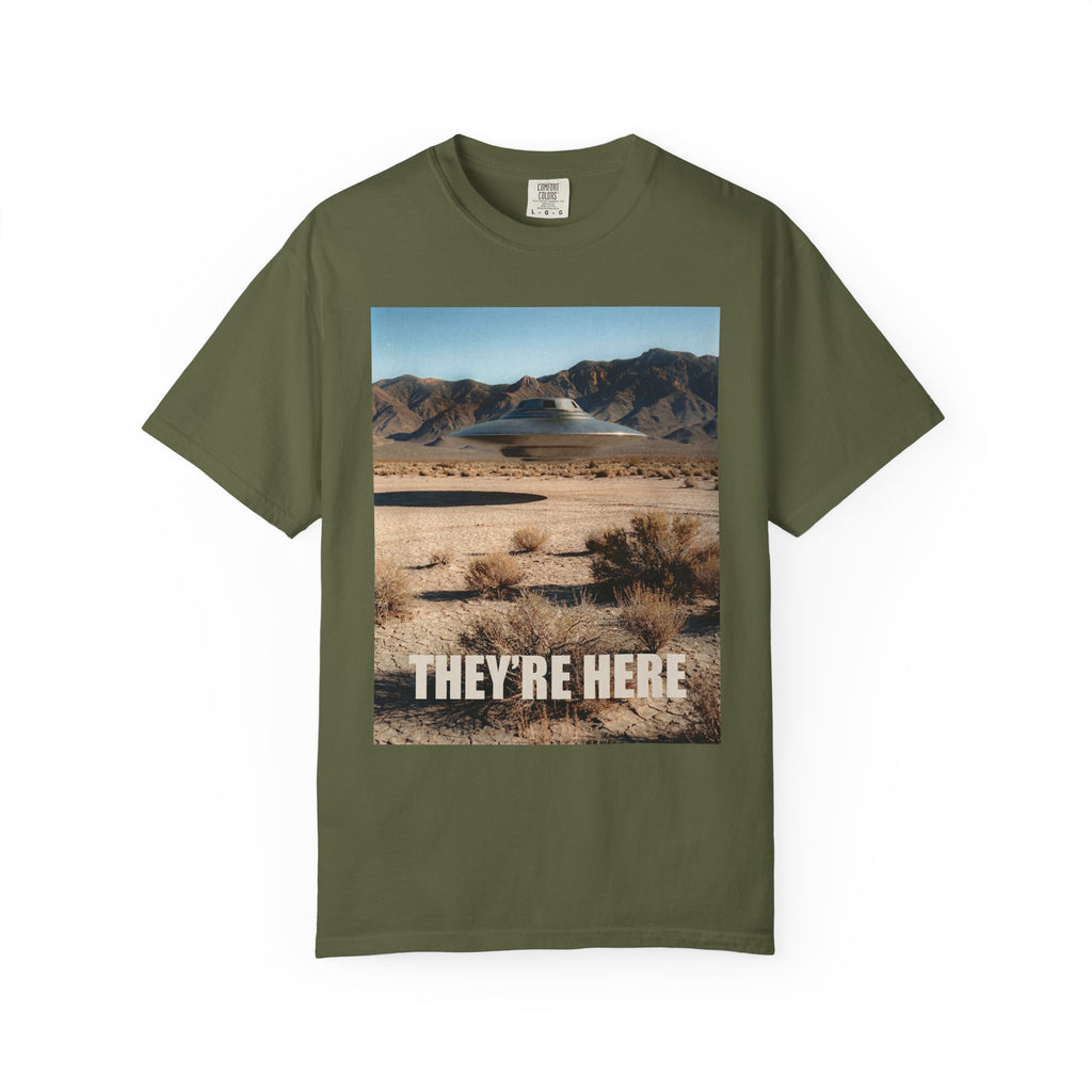 They’re Here S4 Poster UFO Typography T-shirt | Area 51 UAP Tee