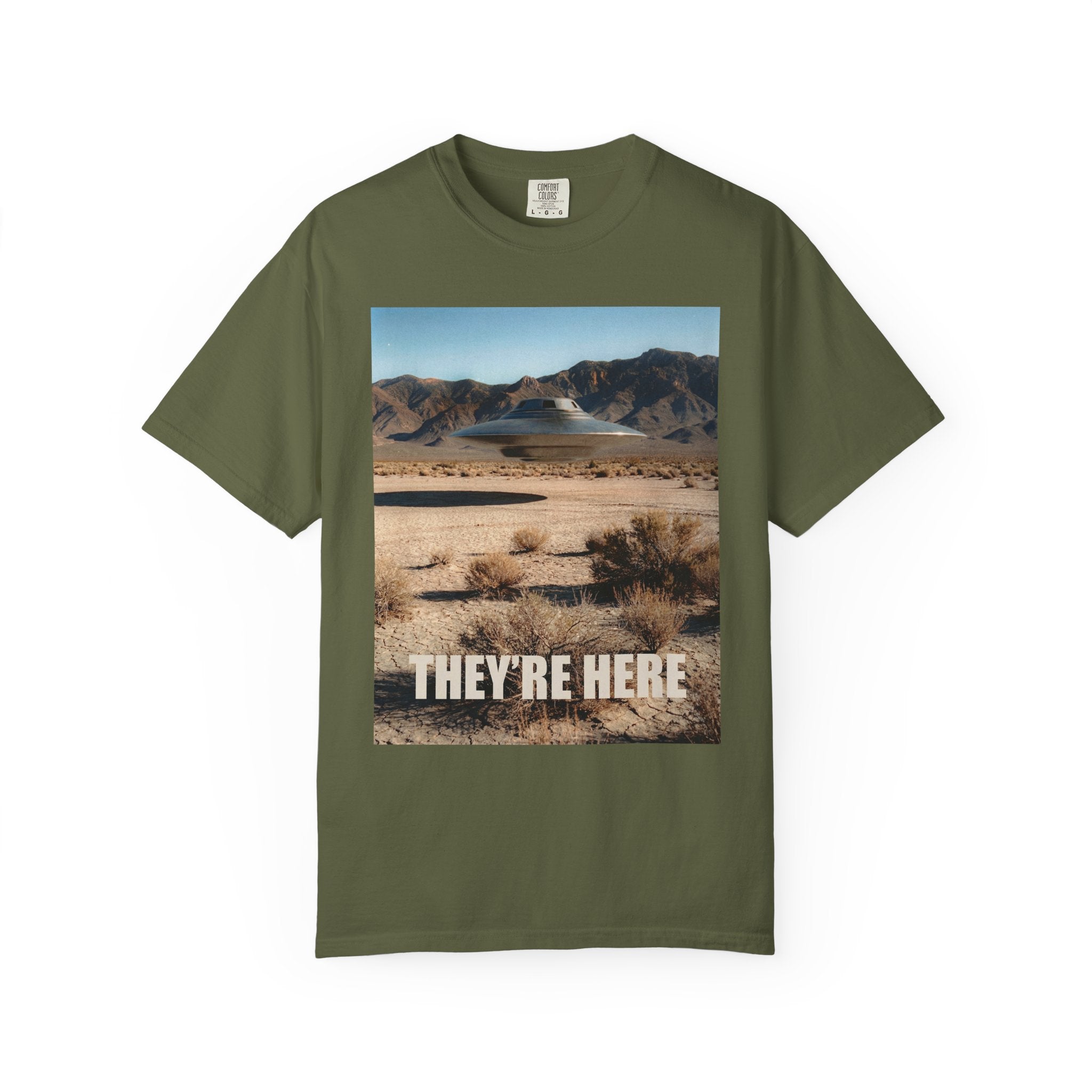 They’re Here S4 Poster UFO Typography T-shirt | Area 51 UAP Tee