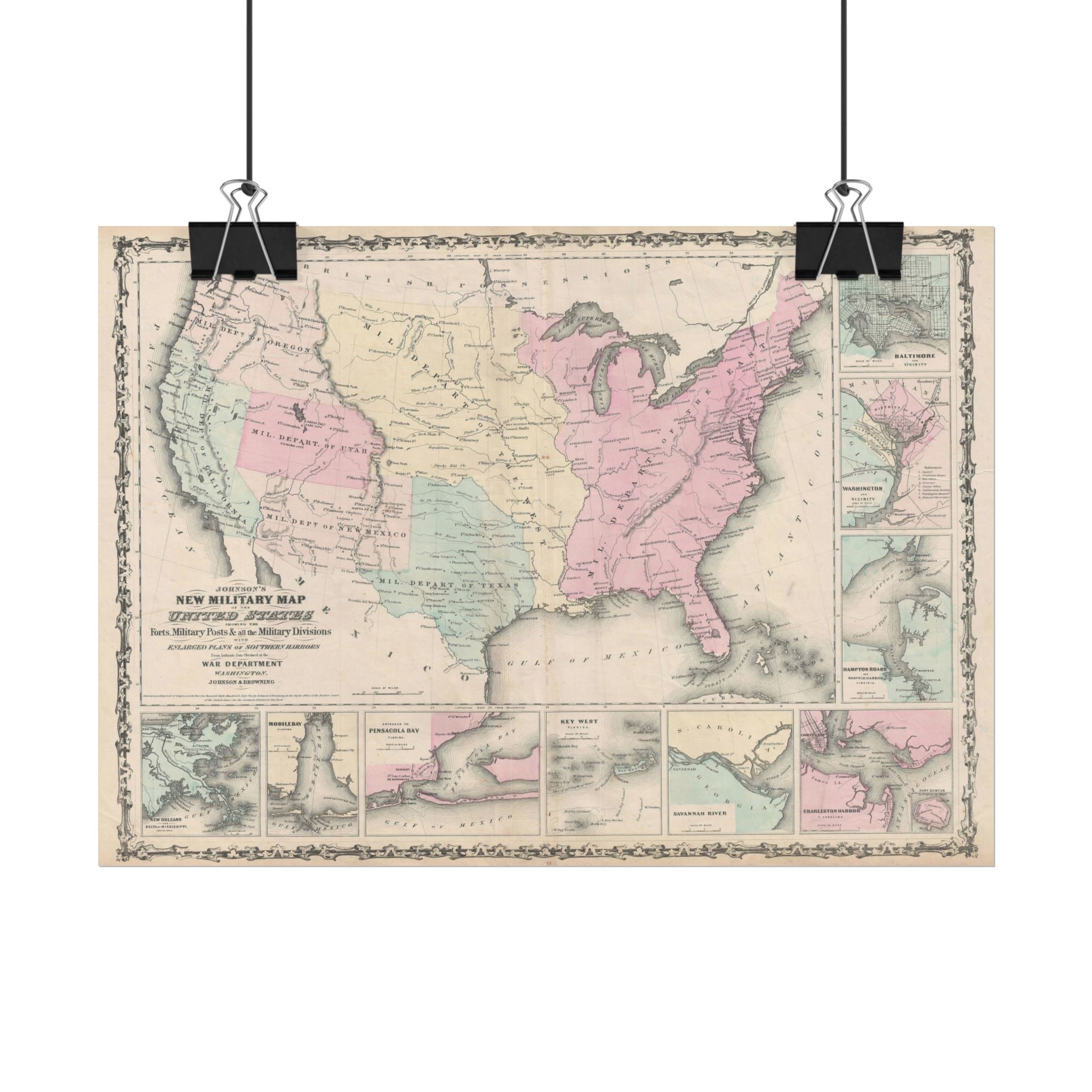 United States of America Historic Military Map (c. 1861) Rolled Poster | Vintage Map Wall Art