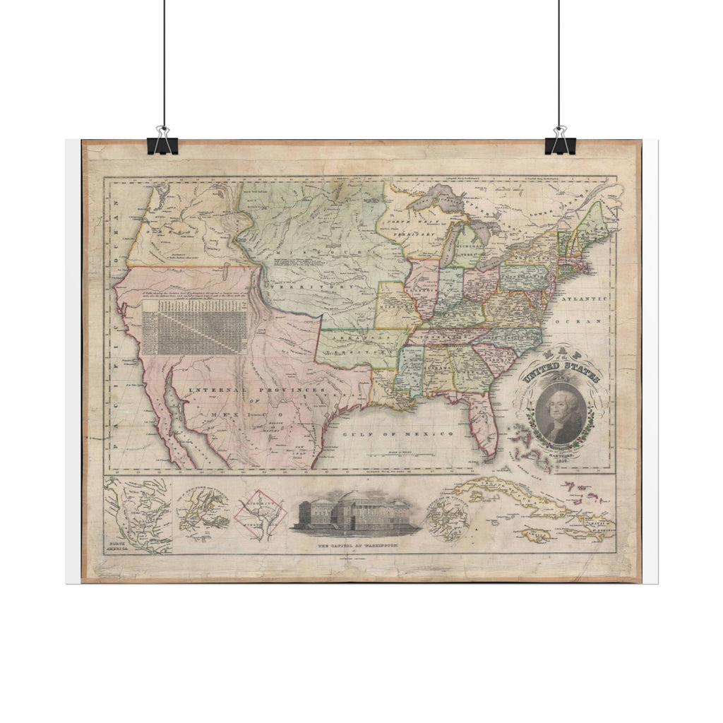 United States of America Historic Map (c. 1828) Rolled Poster | Vintage Map Wall Art
