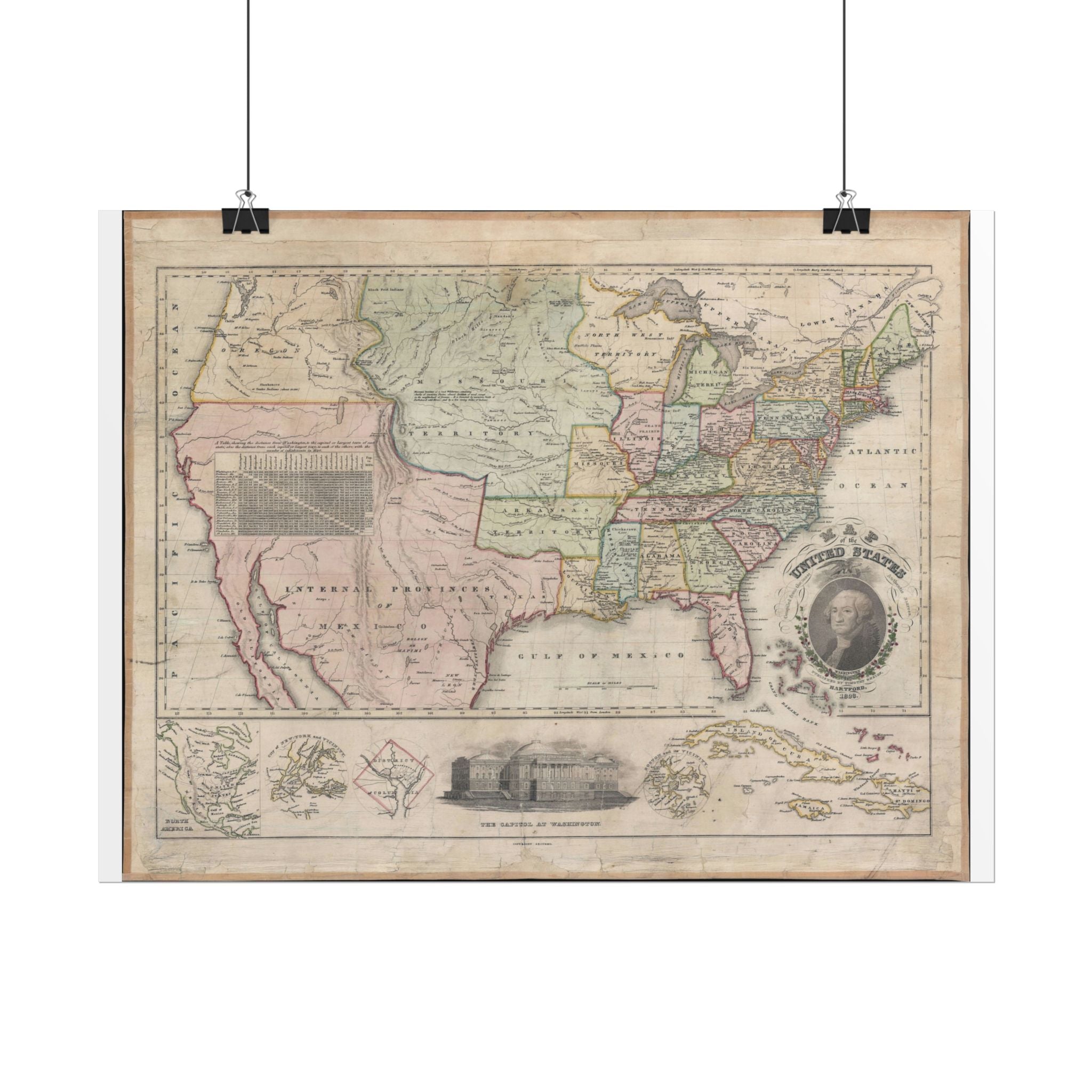 United States of America Historic Map (c. 1828) Rolled Poster | Vintage Map Wall Art