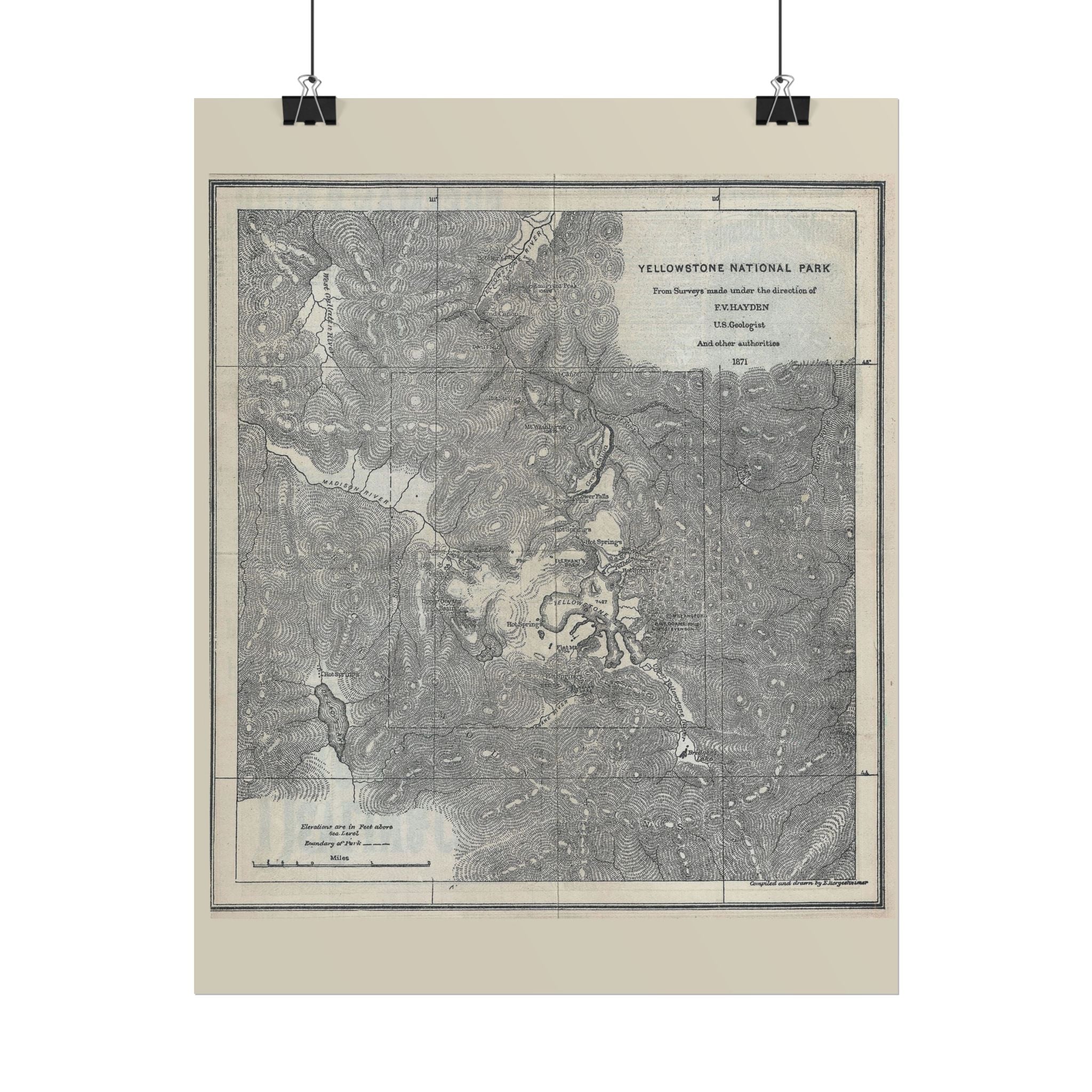 Yellowstone Geologic Survey (c. 1871) Historic Map Rolled Poster | Antique Map Wall Art