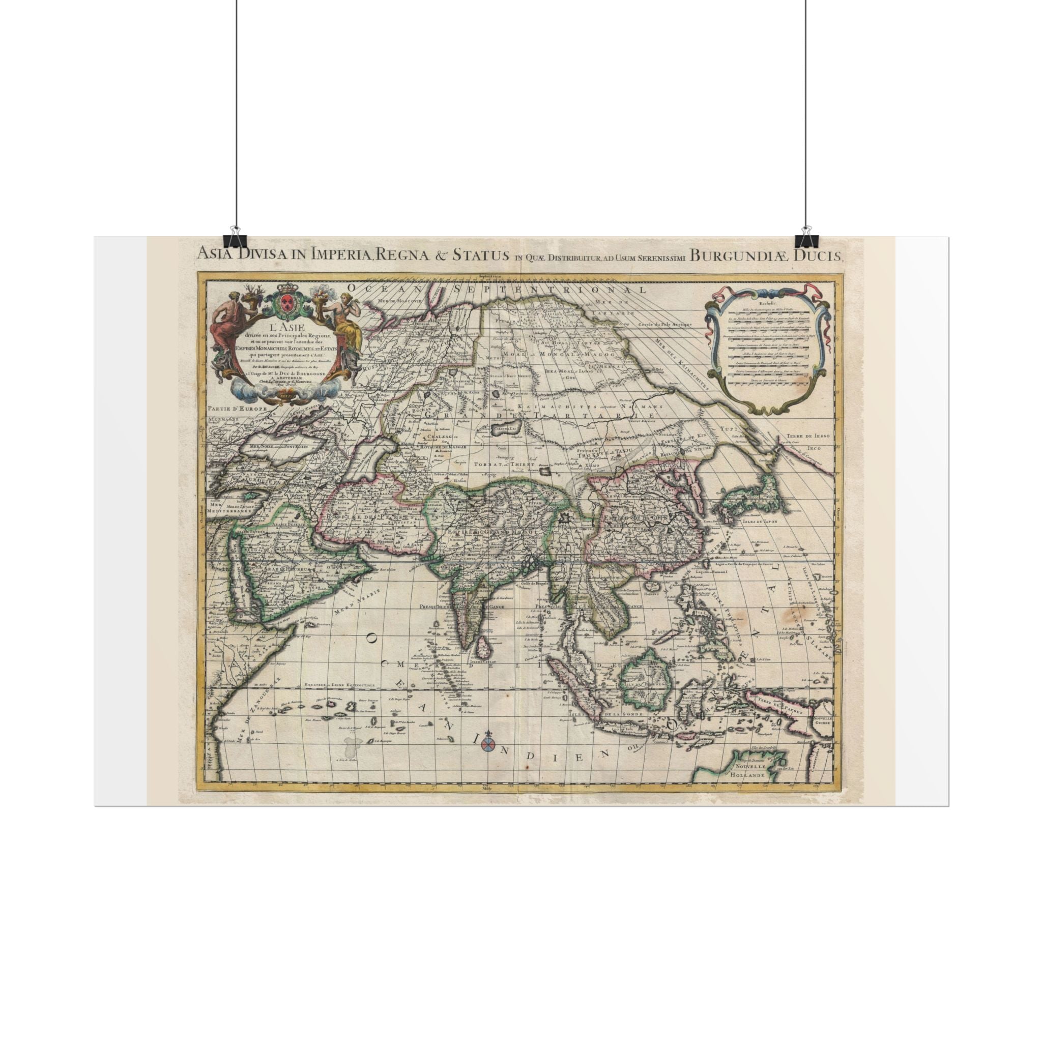 Asia and Grande Tartarie Historic World Map (c. 1730) Rolled Poster | Antique State Map Wall Art