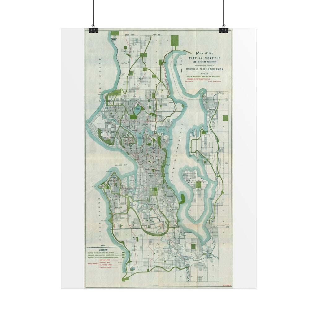 Seattle, Washington (c. 1911) Historic City Map Rolled Poster | Vintage Map Wall Art