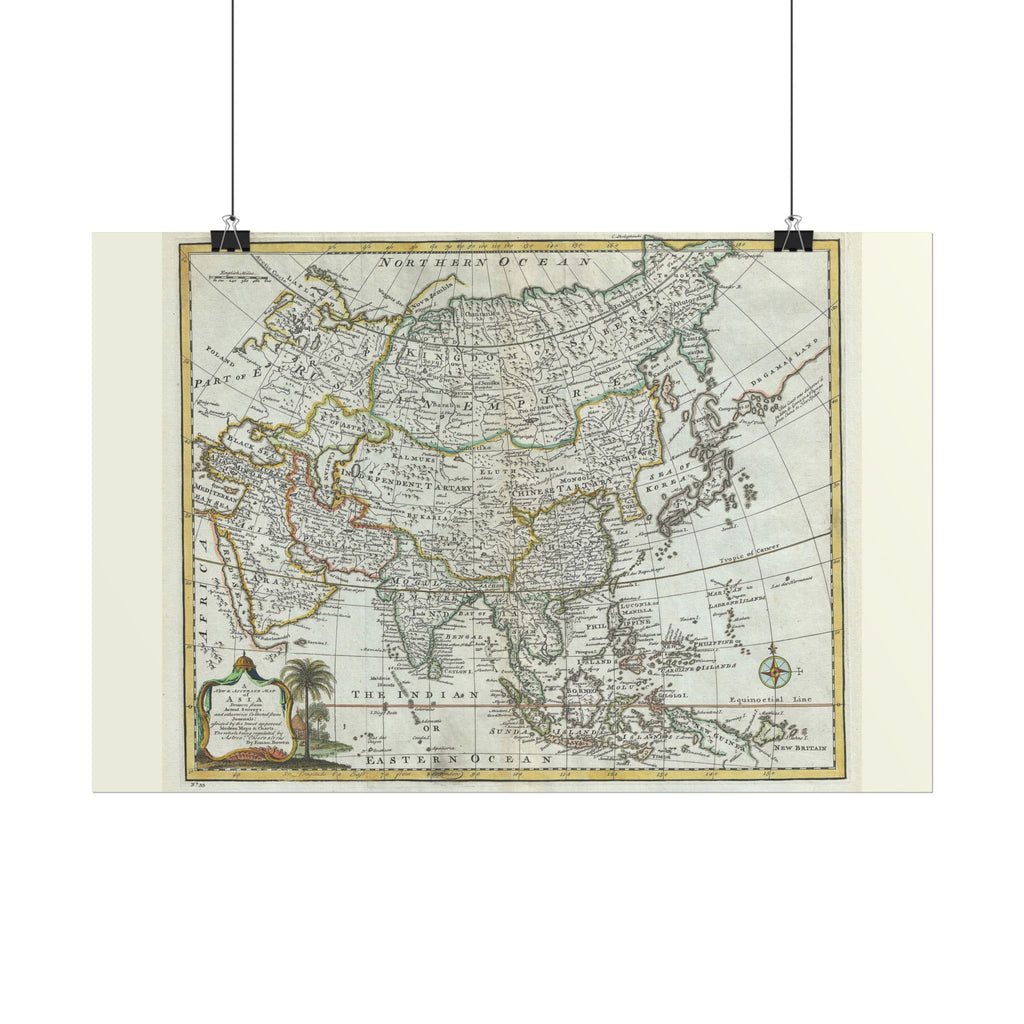 Asia and Chinese Tartary Historic World Map (c. 1747) Rolled Poster | Antique State Map Wall Art