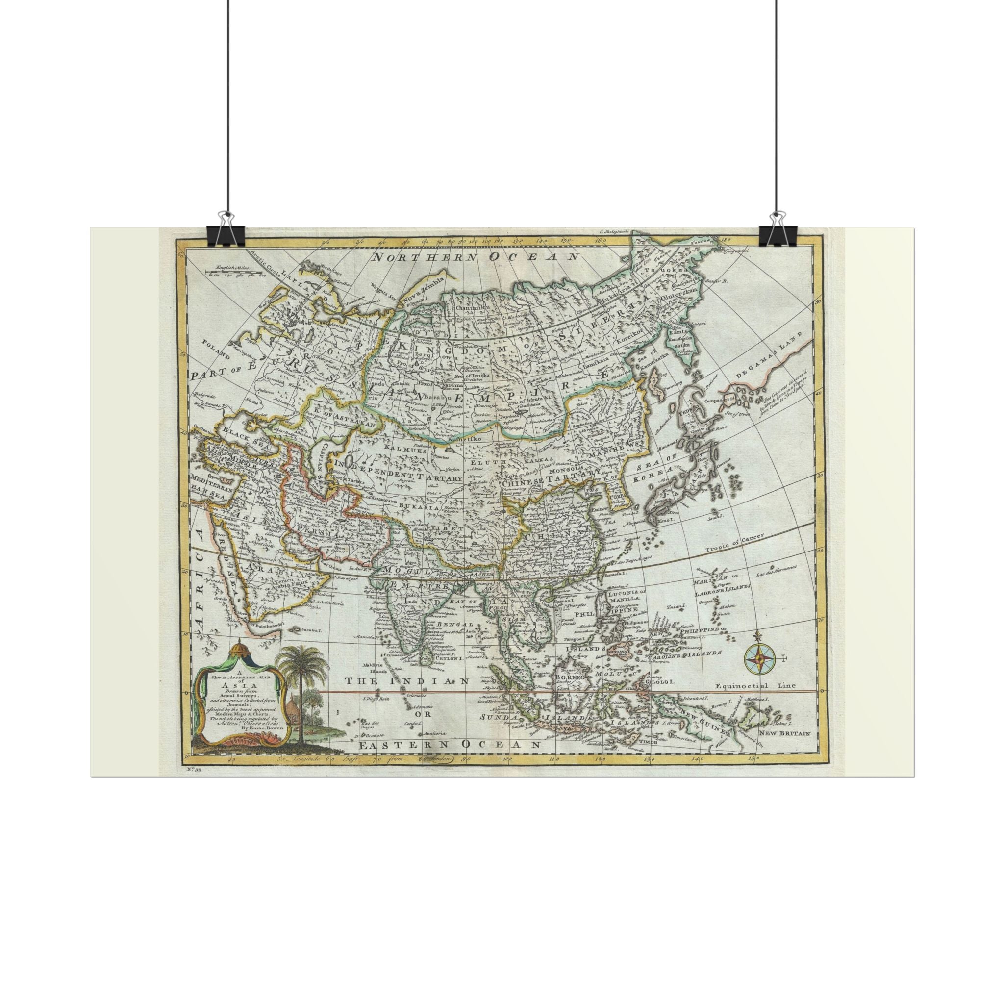 Asia and Chinese Tartary Historic World Map (c. 1747) Rolled Poster | Antique State Map Wall Art