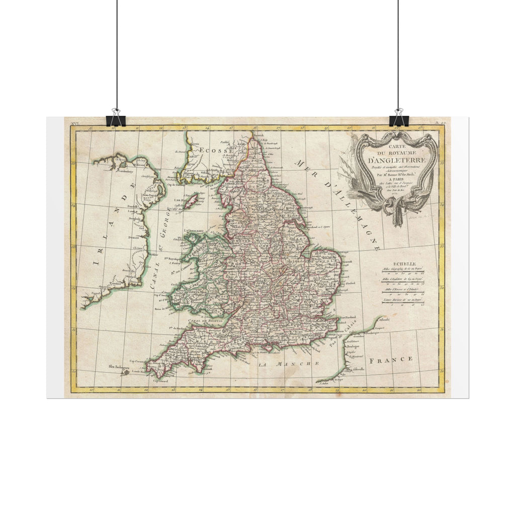 England Historic Map (c. 1772) Rolled Poster | Vintage Map Wall Art