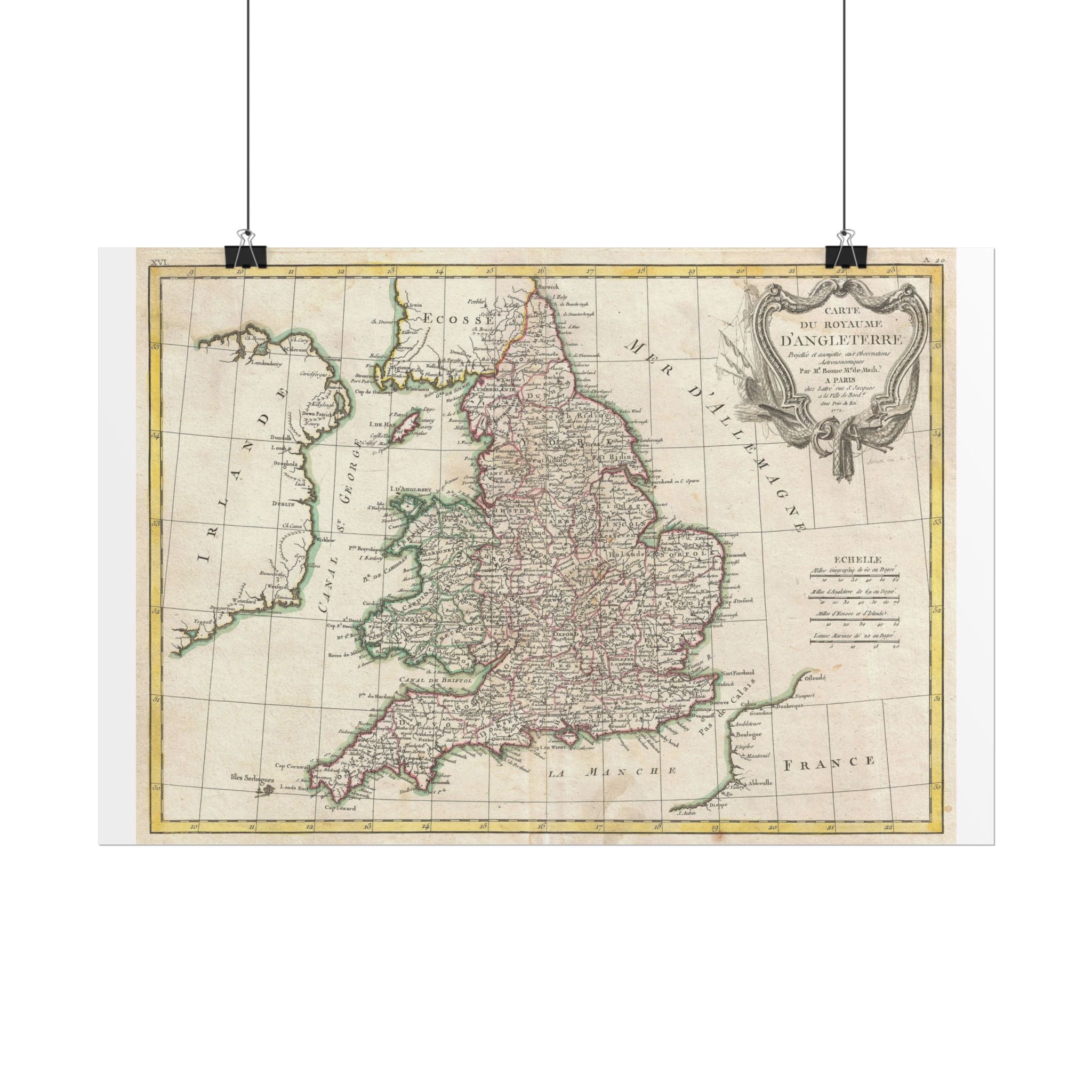 England Historic Map (c. 1772) Rolled Poster | Vintage Map Wall Art