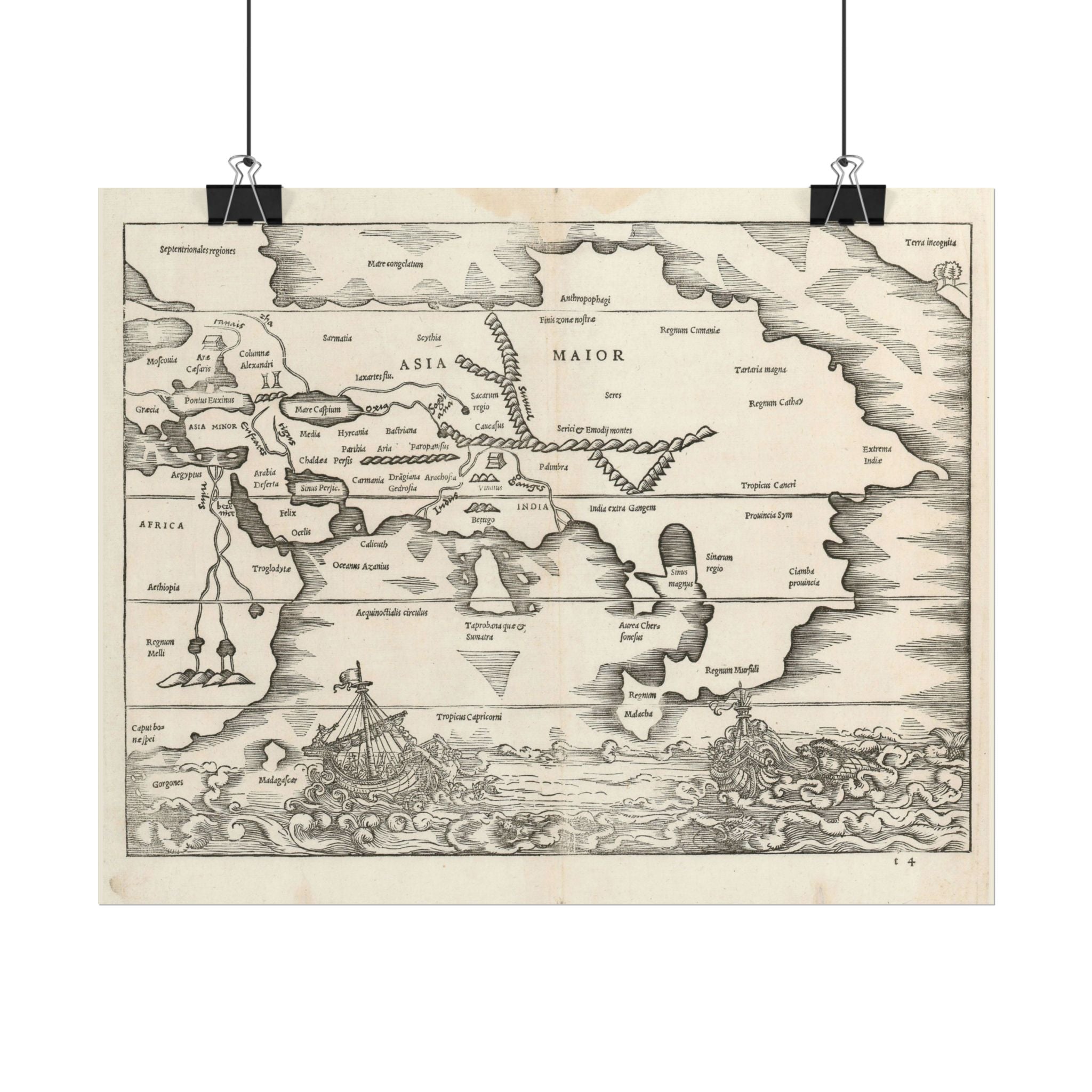 Asia Minor Historic World Map (c. 1538) Rolled Poster | Antique Vintage Map Wall Art