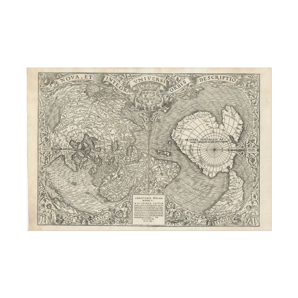 World Atlas Historic Map (c. 1540) Rolled Poster | Vintage Map Wall Art