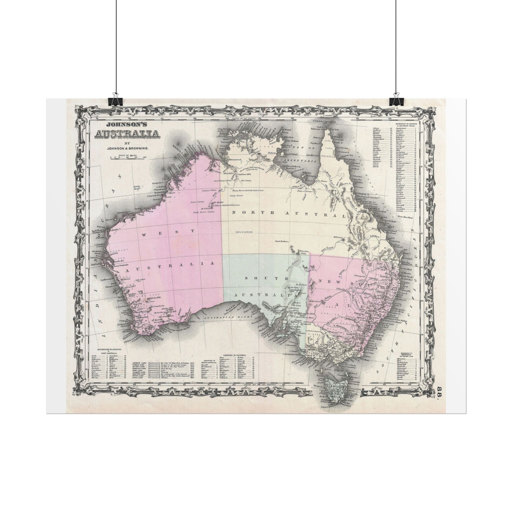 Australia Historic Map (c. 1861) Rolled Poster | Vintage Map Wall Art