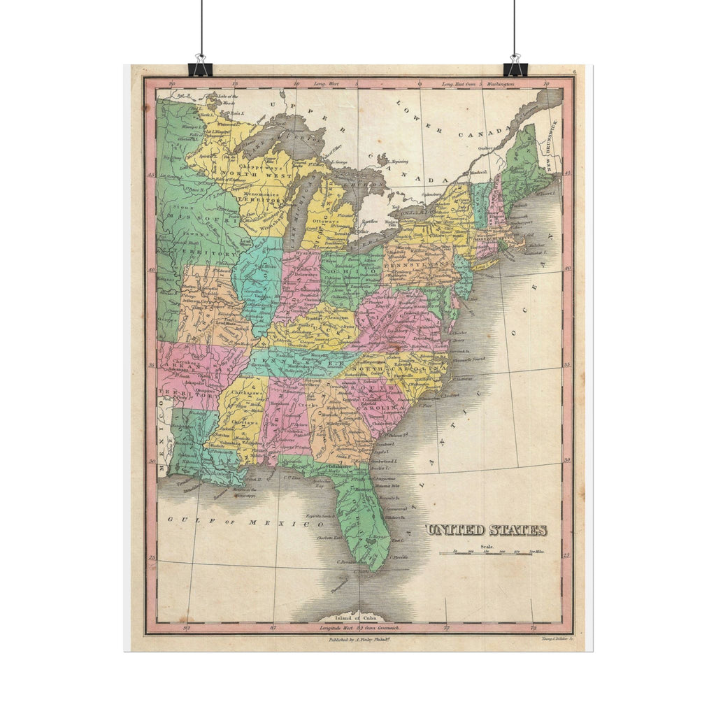 United States of America Historic Map (c. 1827) Rolled Poster | Vintage Map Wall Art