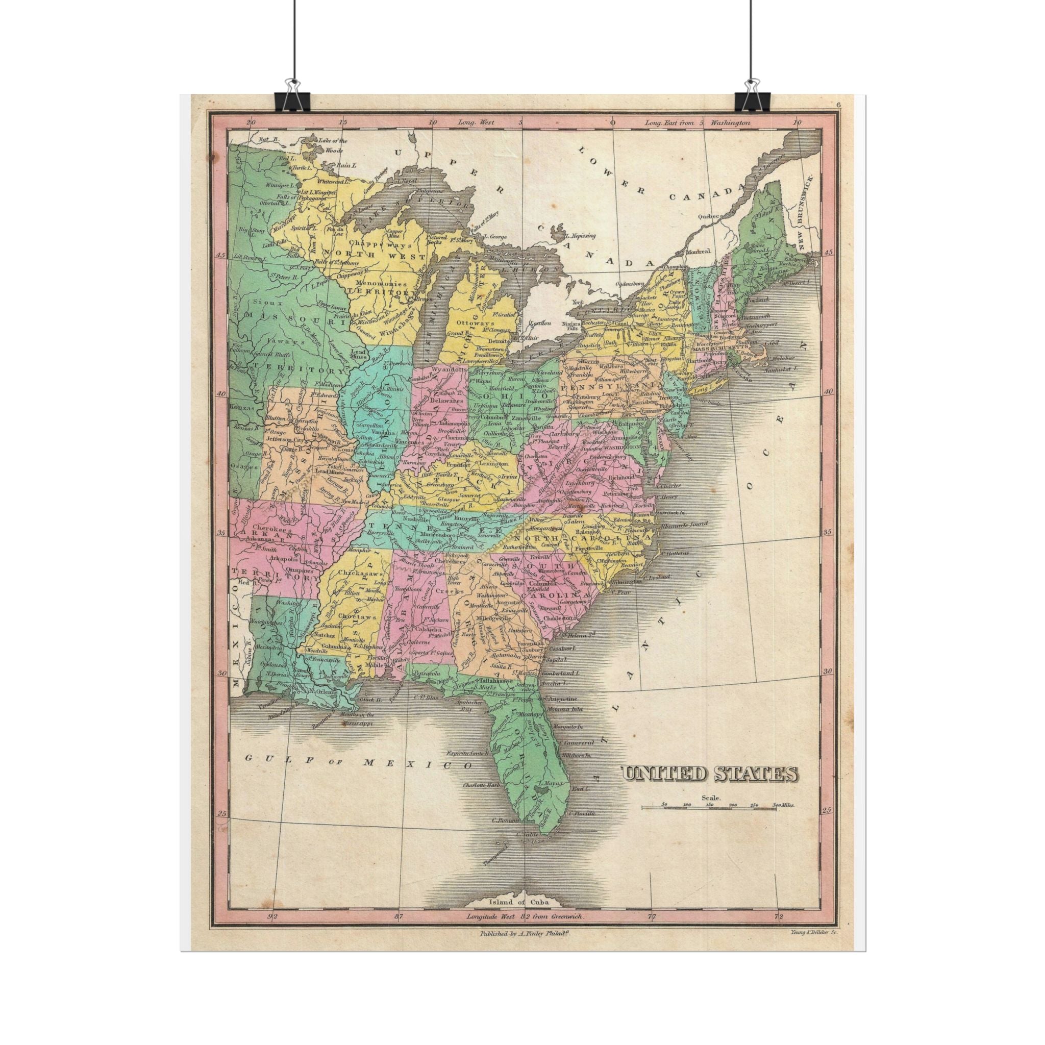 United States of America Historic Map (c. 1827) Rolled Poster | Vintage Map Wall Art