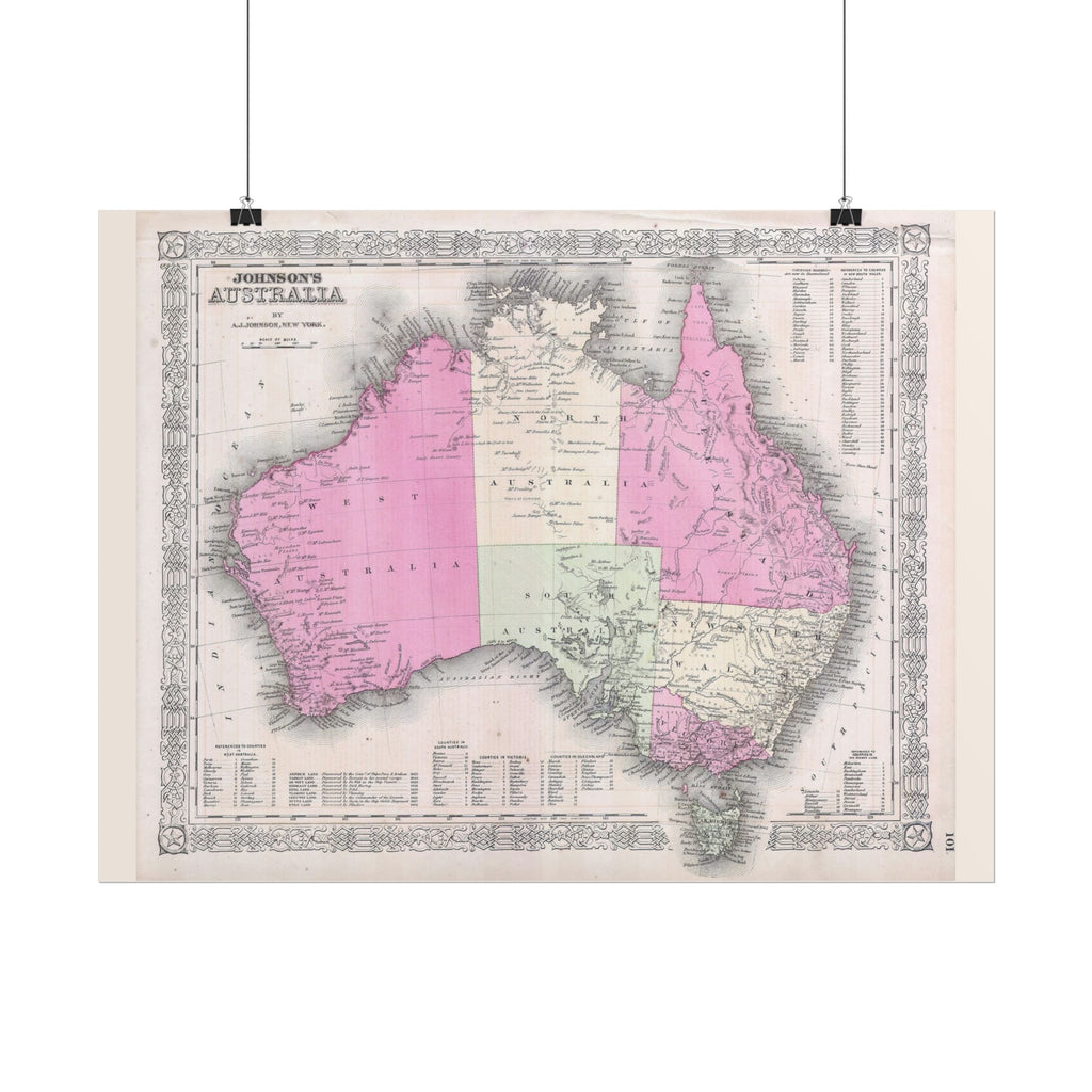 Australia Historic Map (c. 1865) Rolled Poster | Vintage Map Wall Art