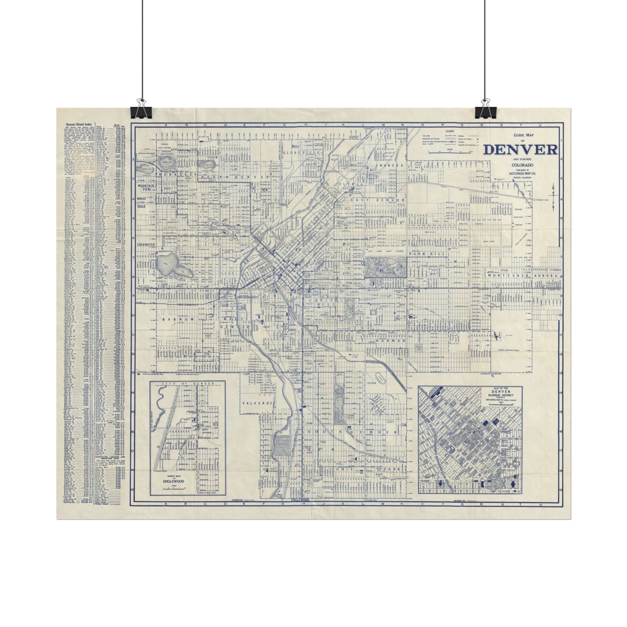 Denver, Colorado Historic Map (c. 1947) Rolled Poster | Antique City Map Wall Art