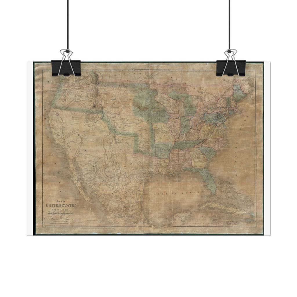 United States of America Historic Map (c. 1839) Rolled Poster | Vintage Map Wall Art