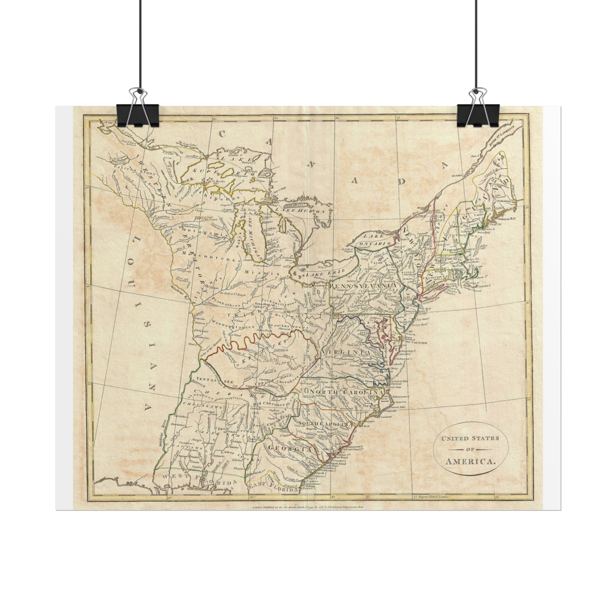 United States of America Historic Map (c. 1799) Rolled Poster | Vintage Map Wall Art