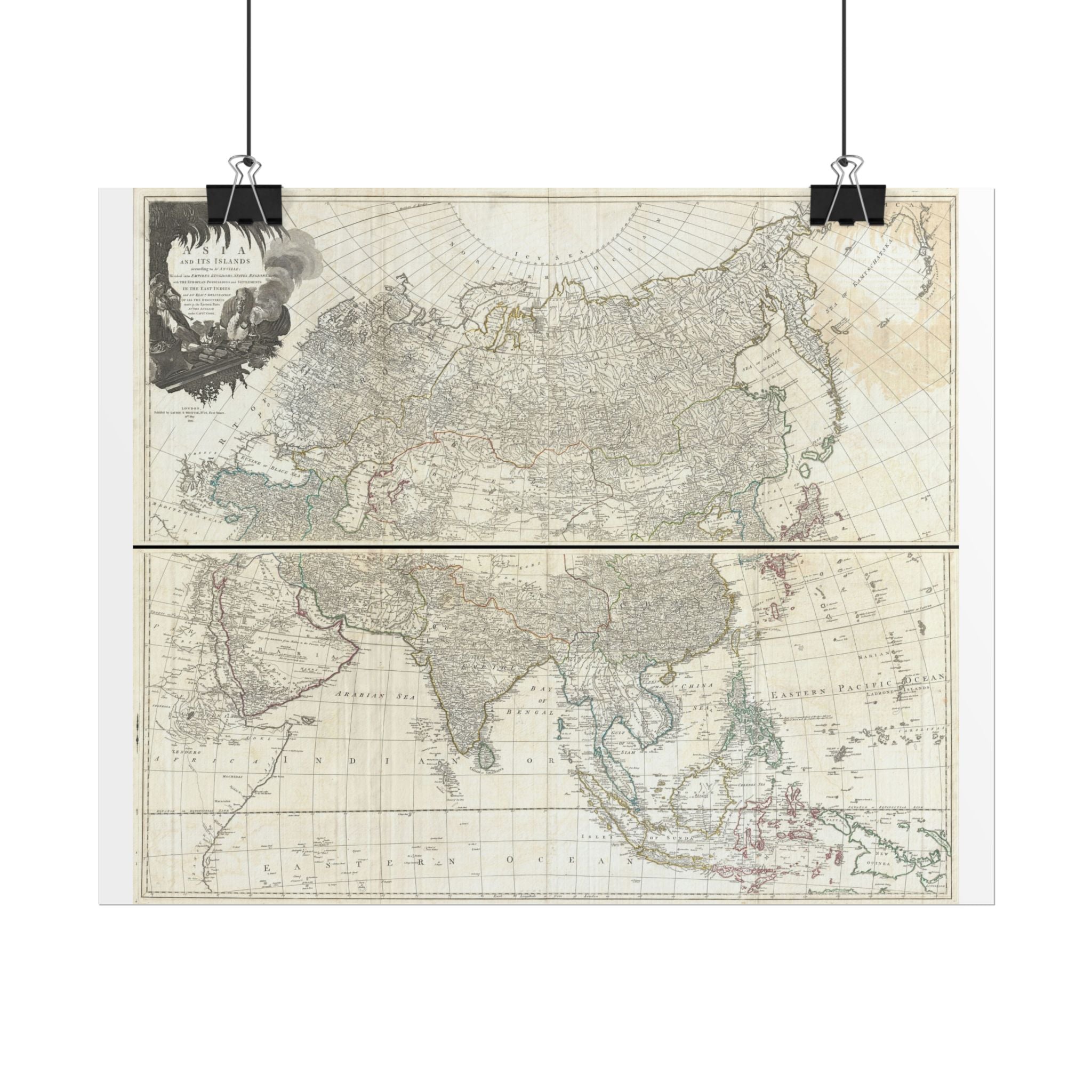 Asia Historic World Map (c. 1794) Rolled Poster | Antique State Map Wall Art