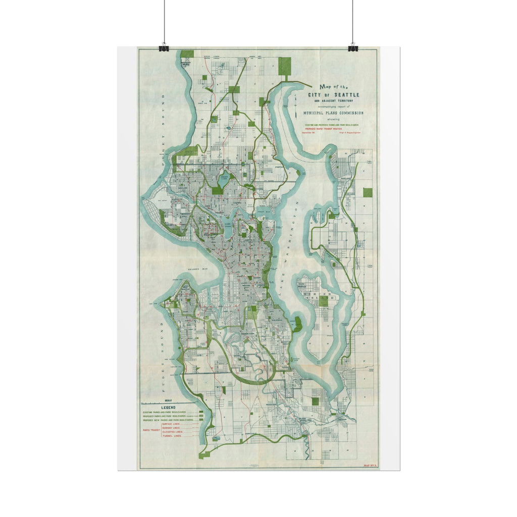Seattle, Washington (c. 1911) Historic City Map Rolled Poster | Vintage Map Wall Art