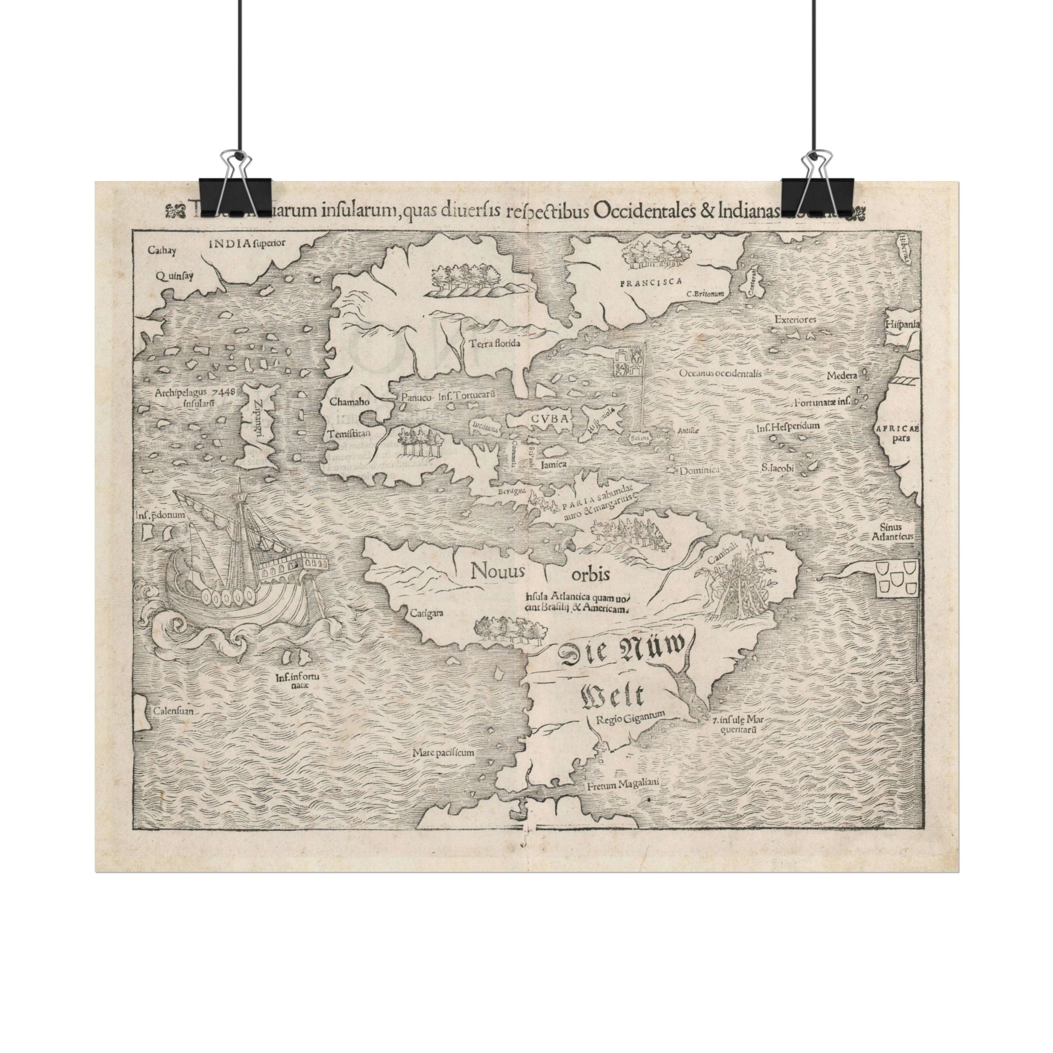 Americas Vintage Map (c. 1552) Rolled Poster | Antique Map Wall Art