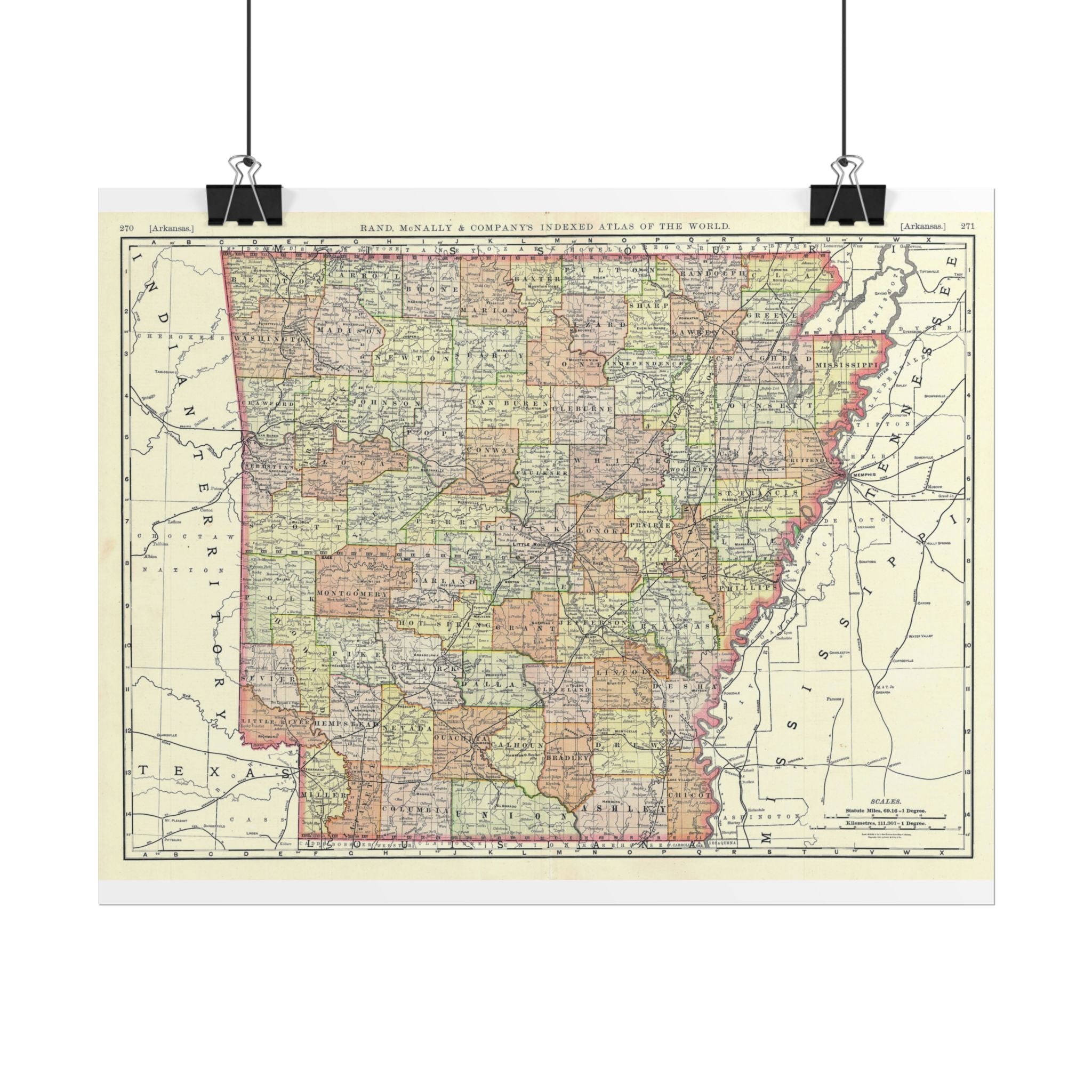 Arkansas Historic Map (c. 1893) Rolled Poster | Antique State Map Wall Art