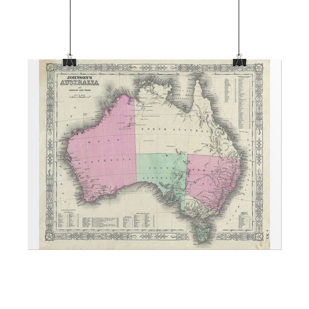 Australia Historic Map (c. 1863) Rolled Poster | Vintage Map Wall Art