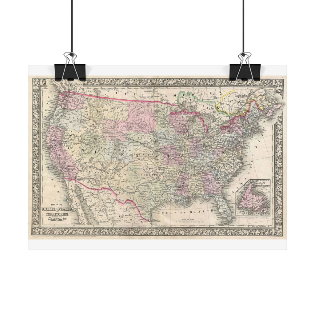 United States of America Historic Map (c. 1866) Rolled Poster | Vintage Map Wall Art