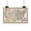United States of America Historic Map (c. 1866) Rolled Poster | Vintage Map Wall Art