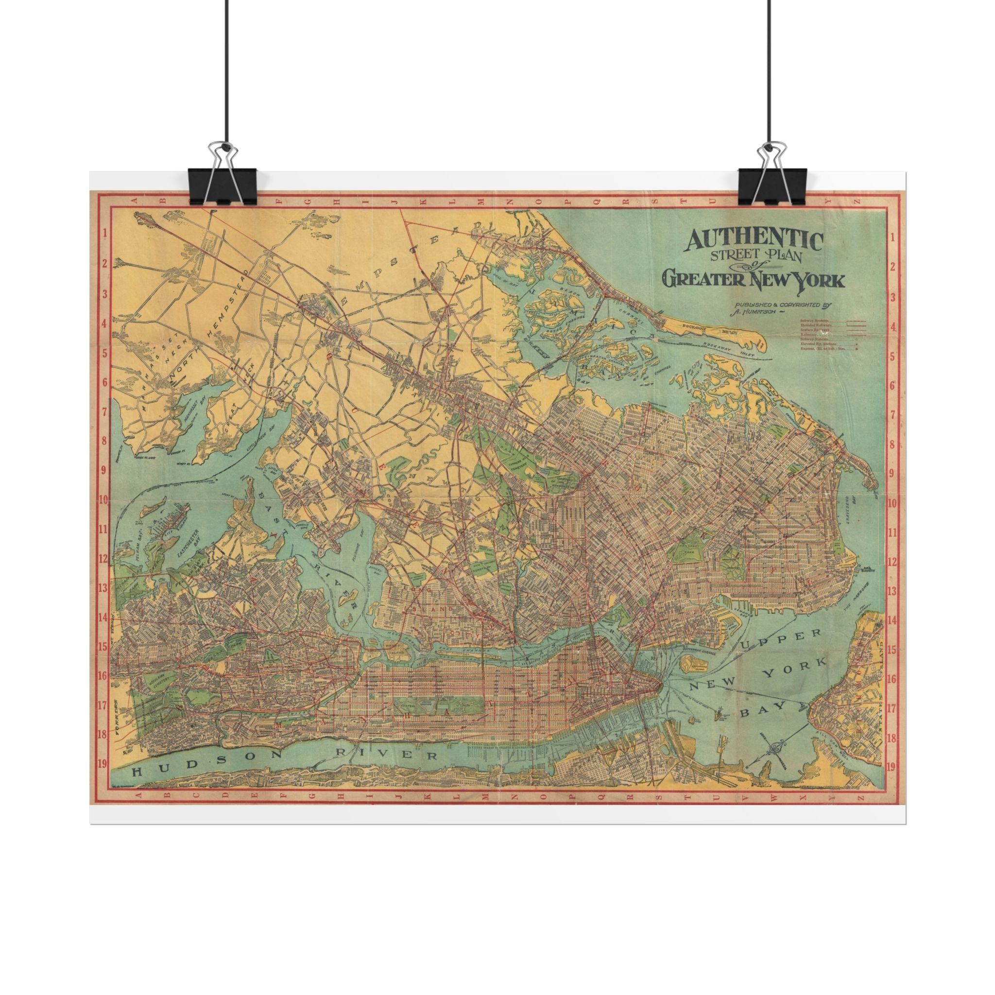 New York City, New York Historic Map (c. 1910) Rolled Poster | Antique City Map Wall Art