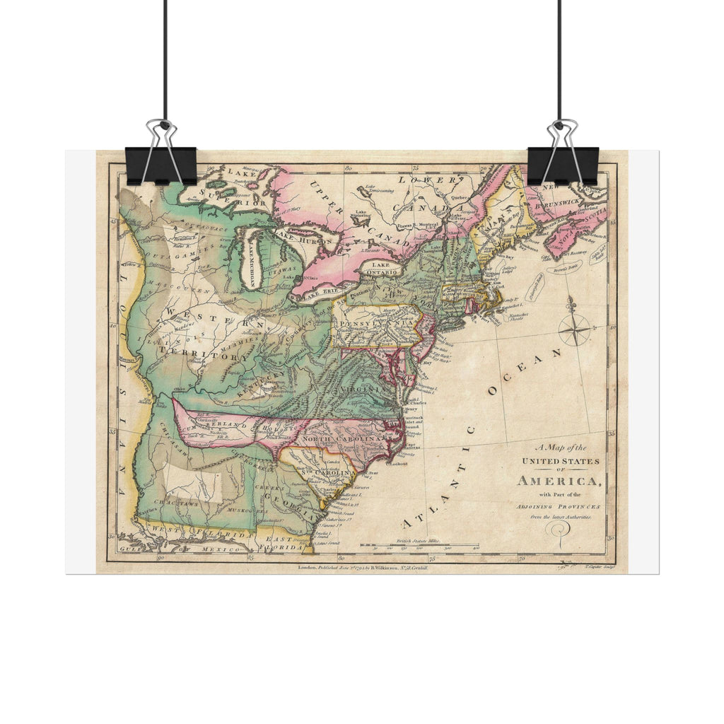 United States of America Historic Map (c. 1794) Rolled Poster | Vintage Map Wall Art