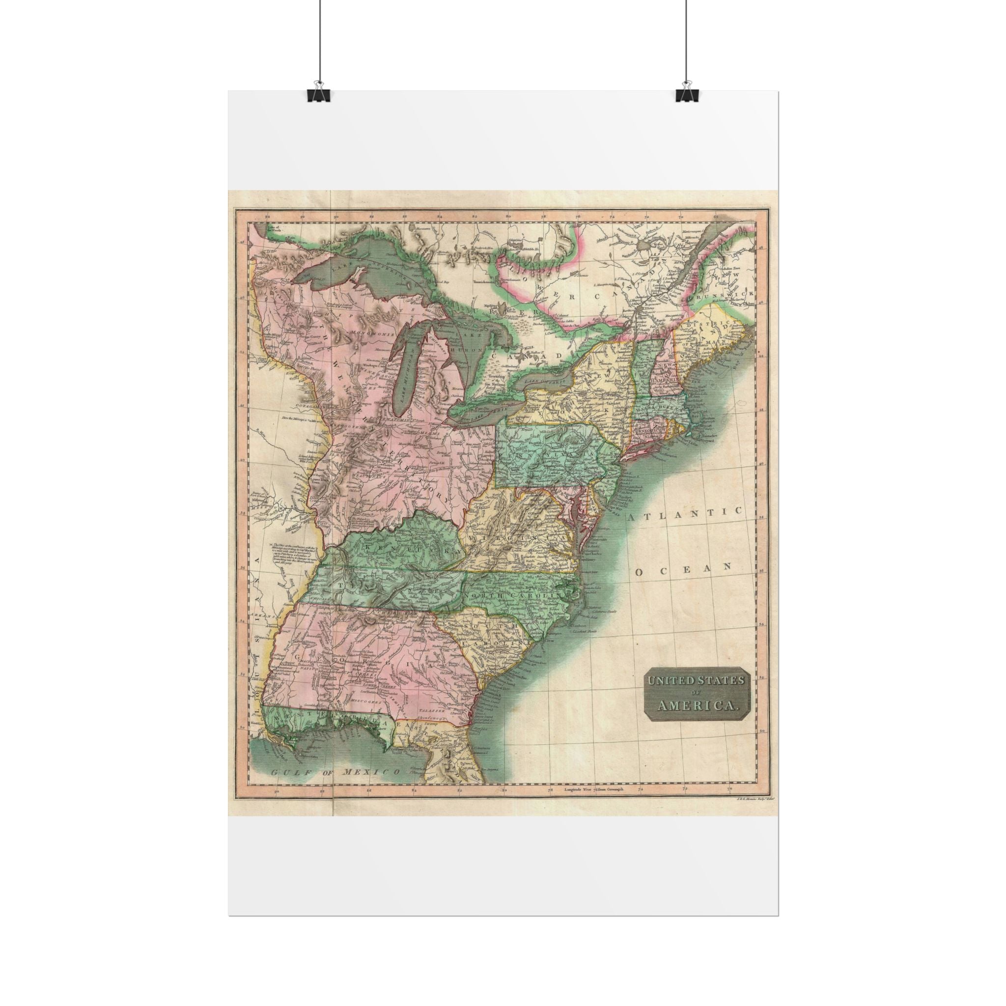 United States of America Historic Map (c. 1814) Rolled Poster | Vintage Map Wall Art