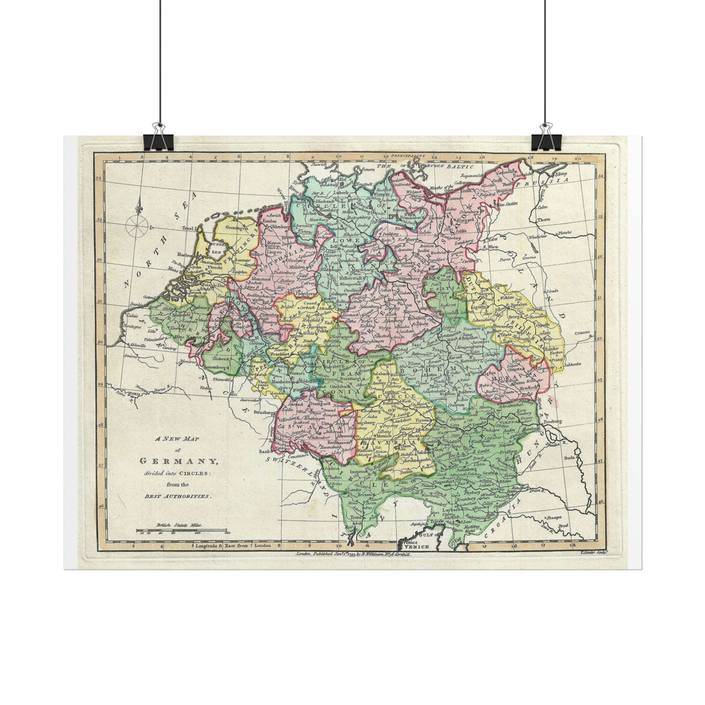 Germany Historic Map (c. 1793) Rolled Poster | Vintage Map Wall Art