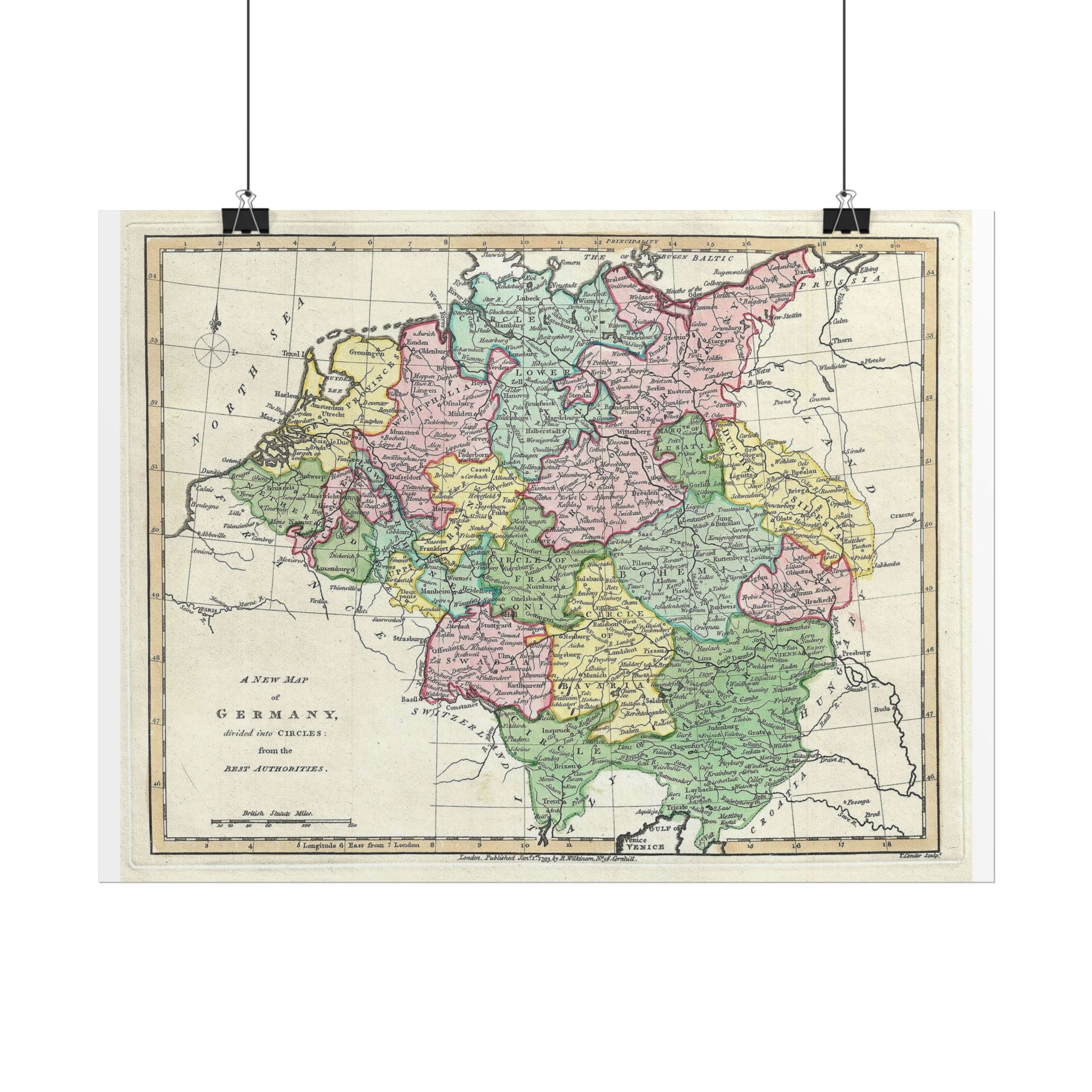 Germany Historic Map (c. 1793) Rolled Poster | Vintage Map Wall Art