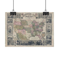 United States of America Historic Map (c. 1854) Rolled Poster | Vintage Map Wall Art