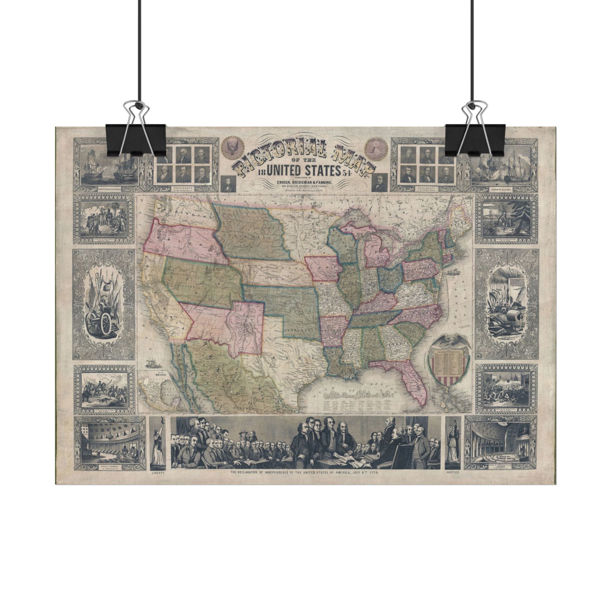 United States of America Historic Map (c. 1854) Rolled Poster | Vintage Map Wall Art