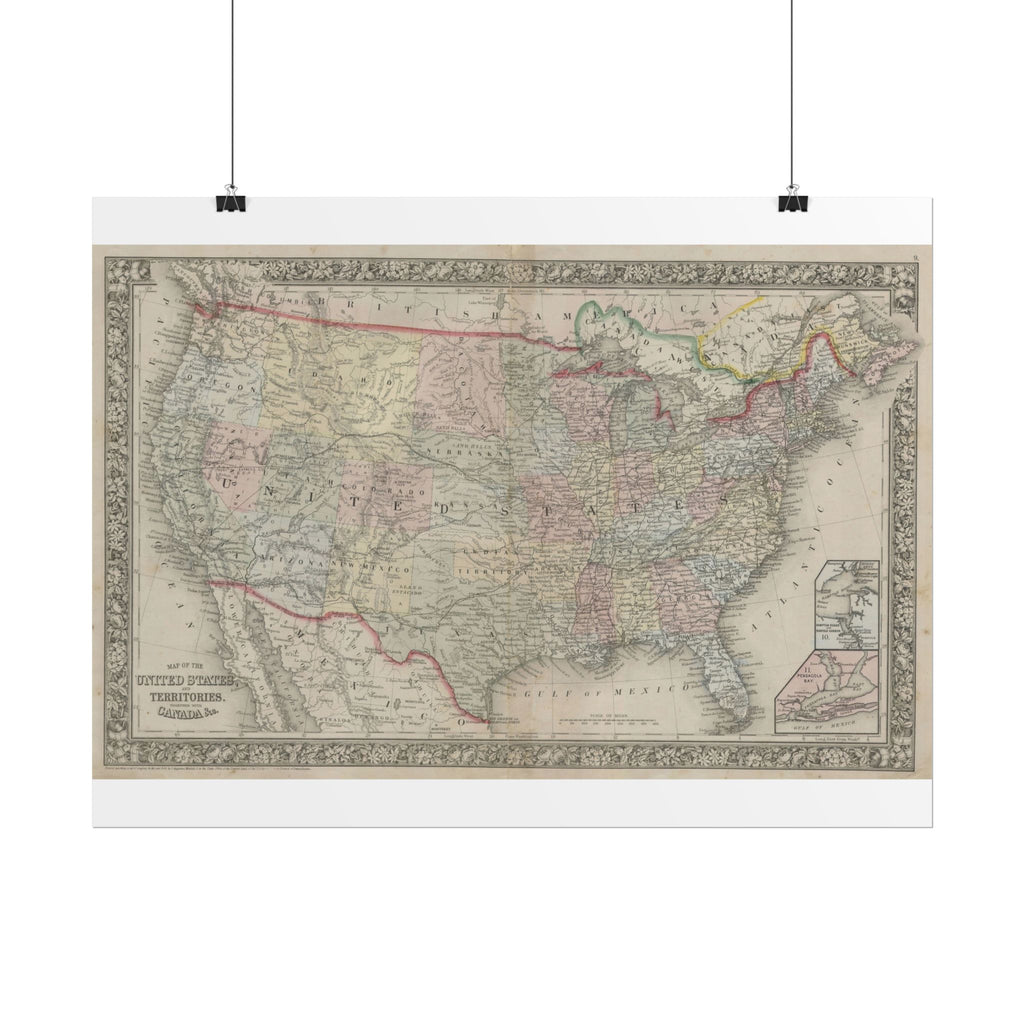United States of America Historic Map (c. 1864) Rolled Poster | Vintage Map Wall Art