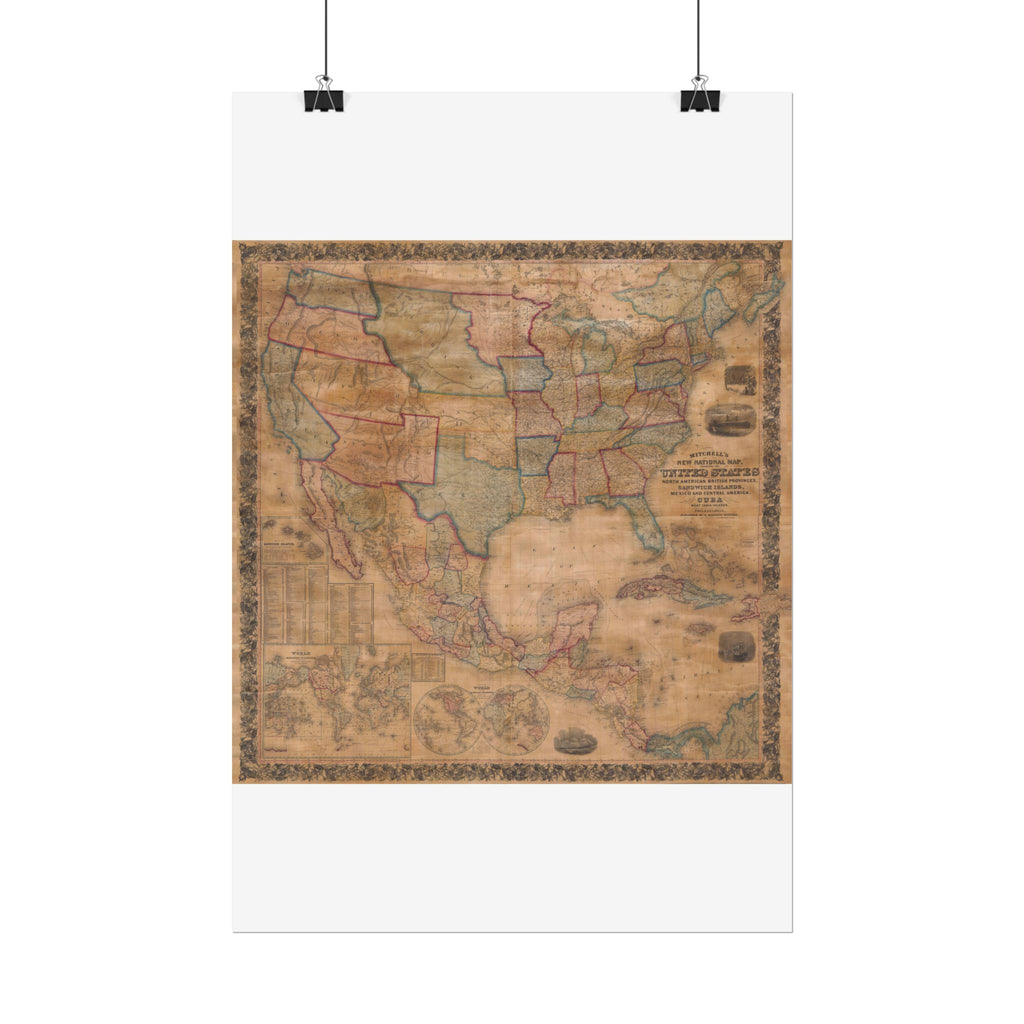 North America Antique Map of (c. 1856) Rolled Poster | Old Map Wall Art