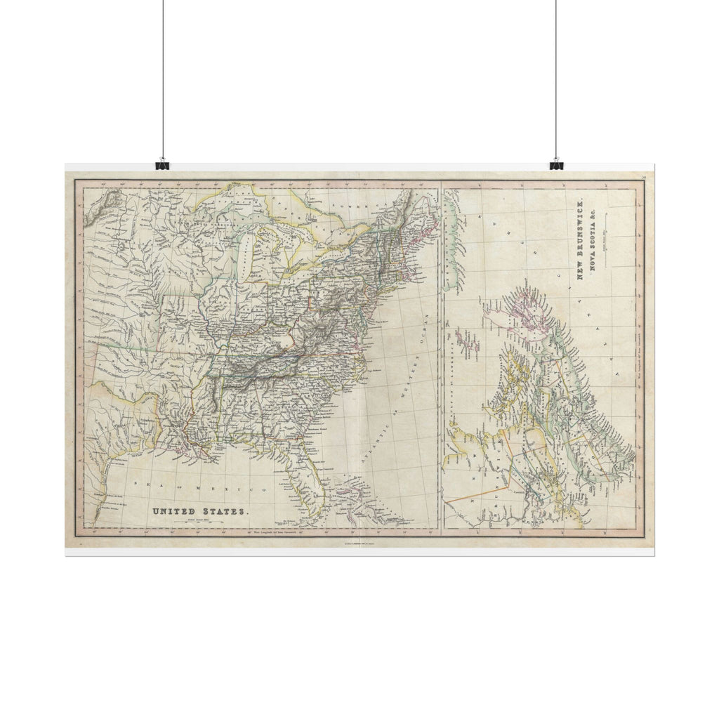 United States of America Historic Map (c. 1830) Rolled Poster | Vintage Map Wall Art